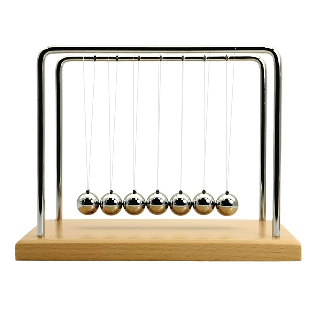 QLKUNLA Newtons Cradle – Beech Wood, 7-Ball Kinetic Desk Toy & Office Decor