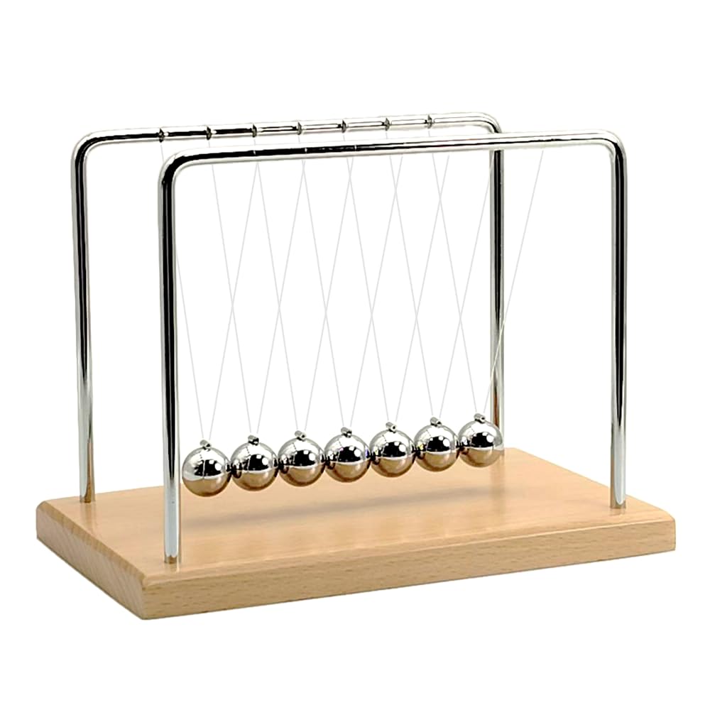 QLKUNLA Newtons Cradle – Beech Wood, 7-Ball Kinetic Desk Toy & Office Decor