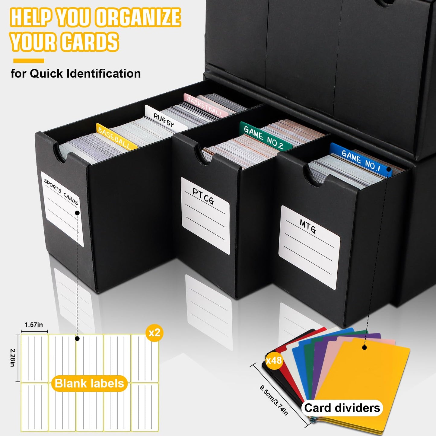 QLOUNI Trading Card Storage Box – 9x600+ Card Boxes, 48 Dividers, 9000+ Card Capacity