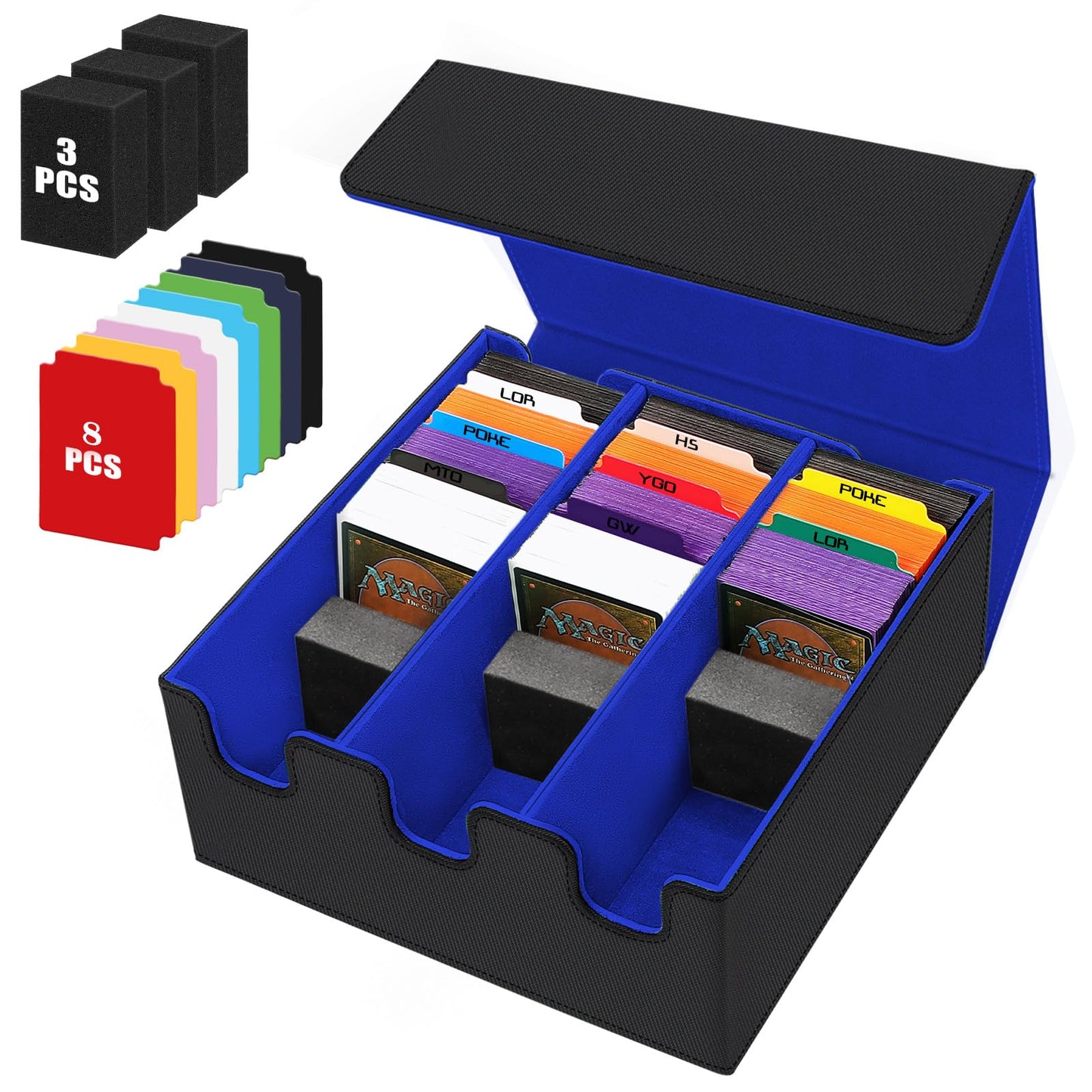 QLOUNI Card Storage Box – 2100+ Card Capacity, Magnetic Closure, PU Leather Deck Case for MTG, YuGiOh & Sports Cards