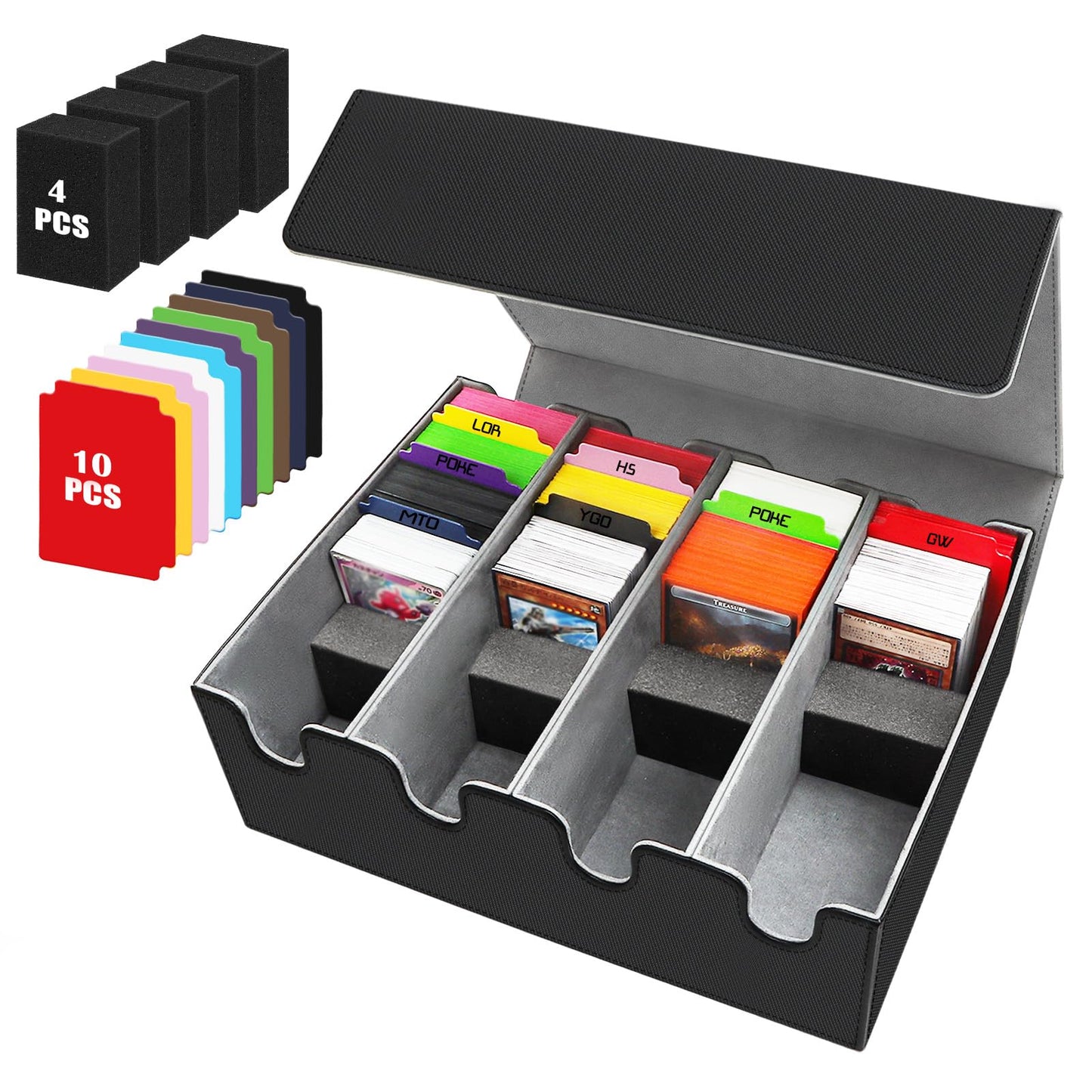 QLOUNI Card Storage Box – 2800+ Card Deck Case with Magnetic Closure, PU Leather, 10 Dividers & 4 Stoppers