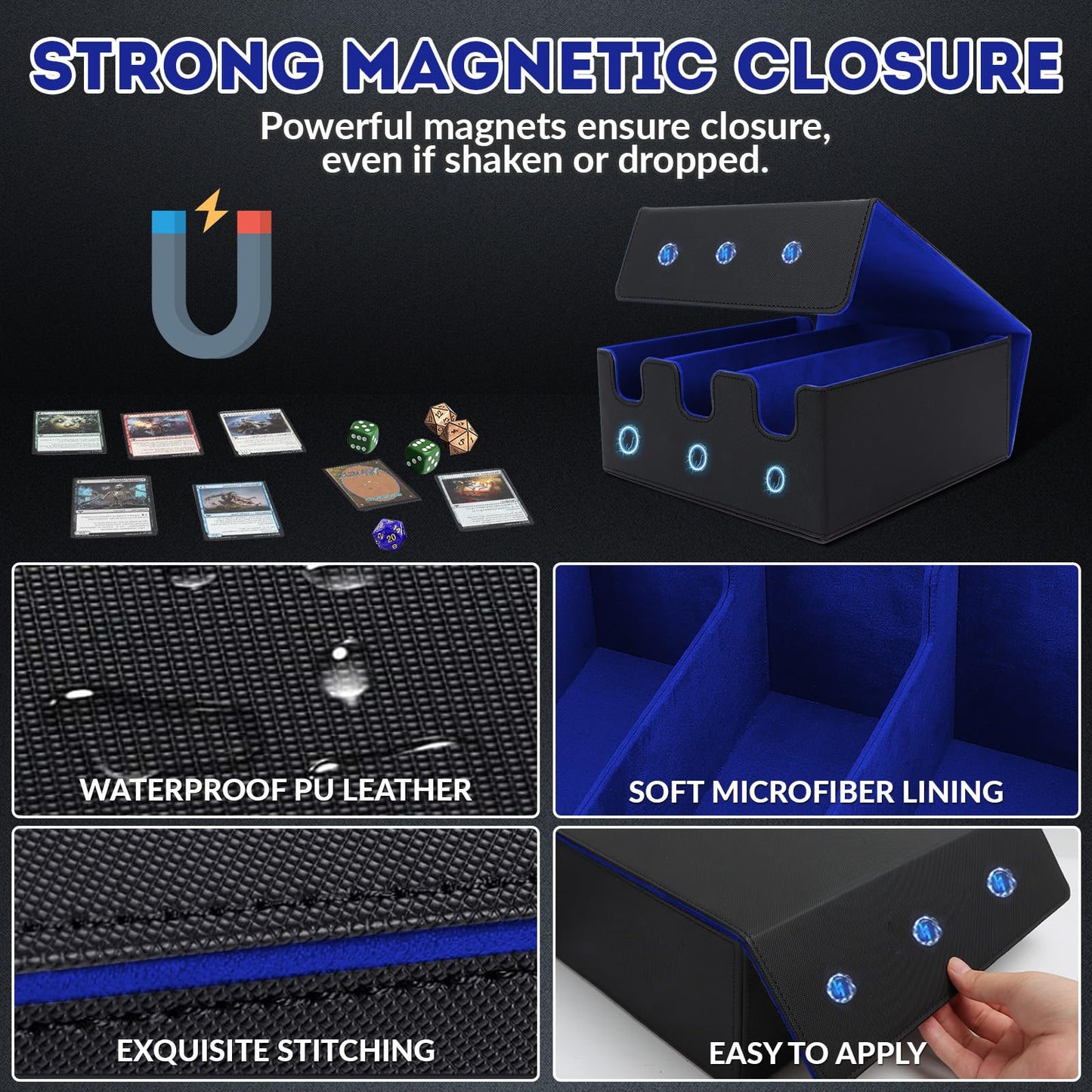 QLOUNI Card Storage Box – 2100+ Card Capacity, Magnetic Closure, PU Leather Deck Case for MTG, YuGiOh & Sports Cards