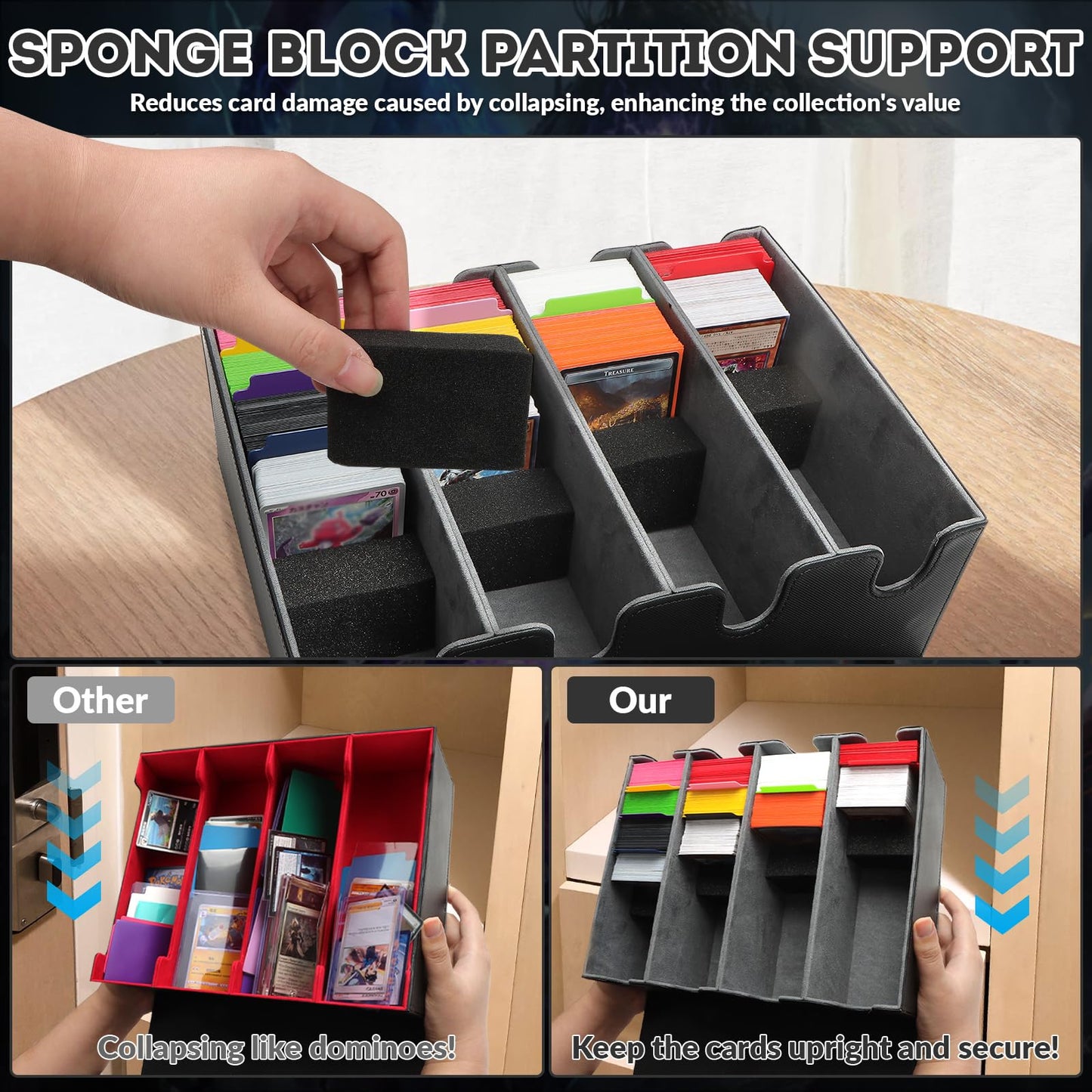 QLOUNI Card Storage Box – 2800+ Card Deck Case with Magnetic Closure, PU Leather, 10 Dividers & 4 Stoppers