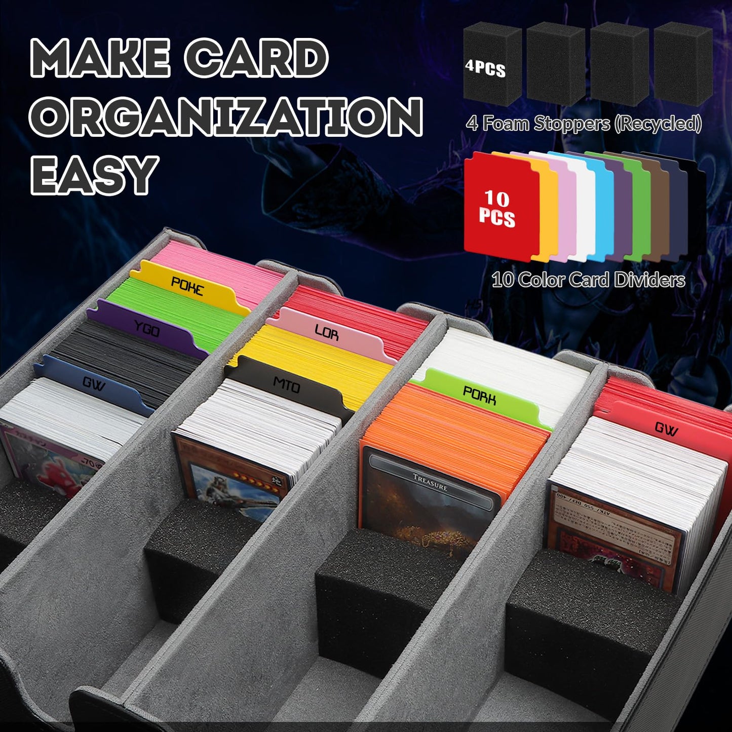 QLOUNI Card Storage Box – 2800+ Card Deck Case with Magnetic Closure, PU Leather, 10 Dividers & 4 Stoppers