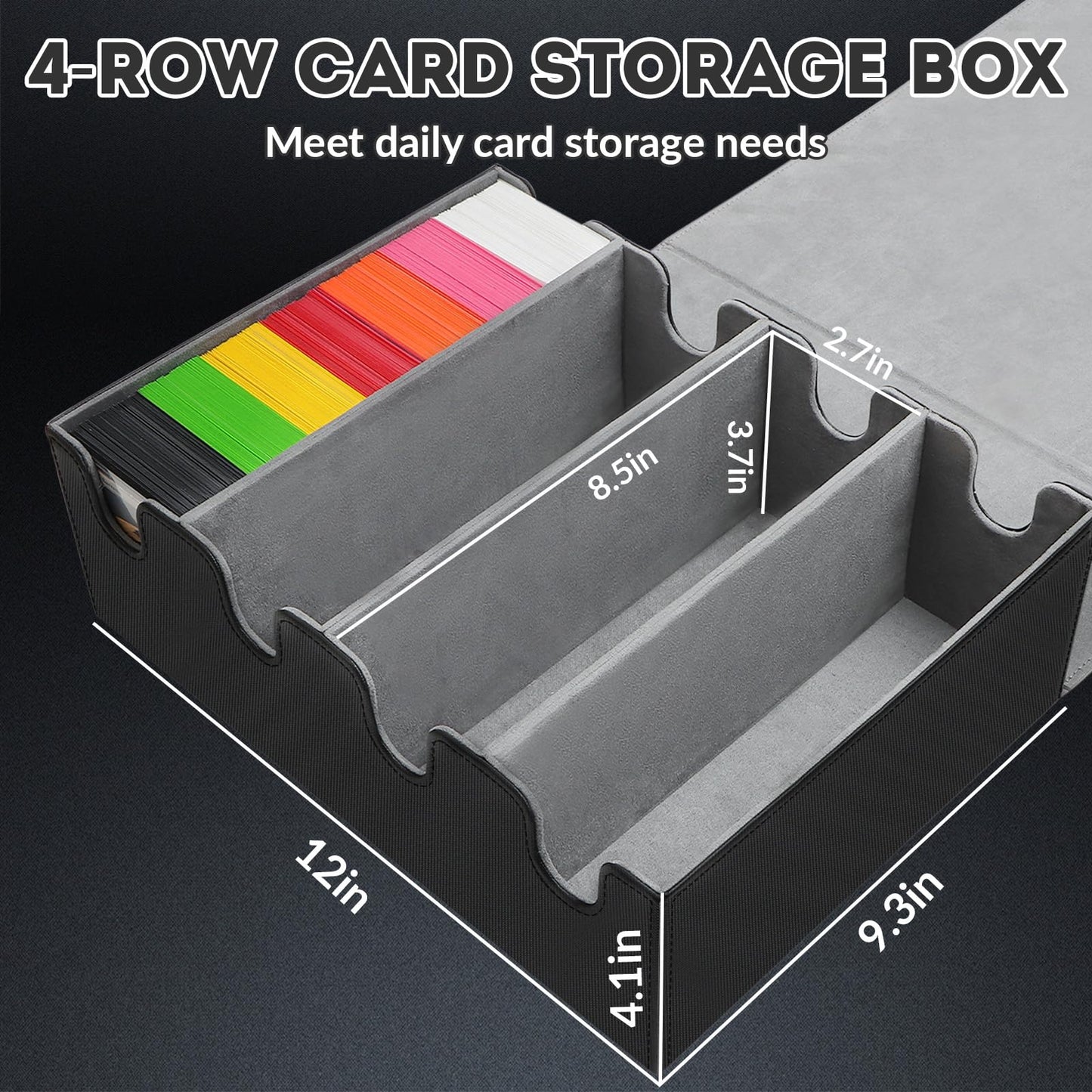 QLOUNI Card Storage Box – 2800+ Card Deck Case with Magnetic Closure, PU Leather, 10 Dividers & 4 Stoppers