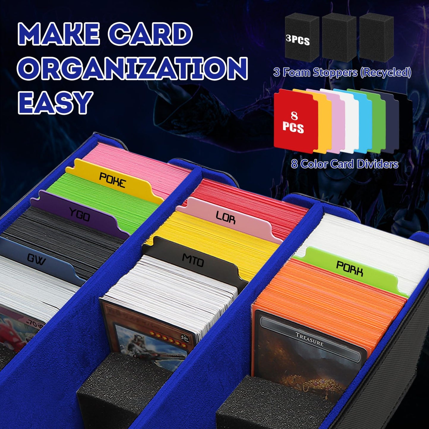QLOUNI Card Storage Box – 2100+ Card Capacity, Magnetic Closure, PU Leather Deck Case for MTG, YuGiOh & Sports Cards