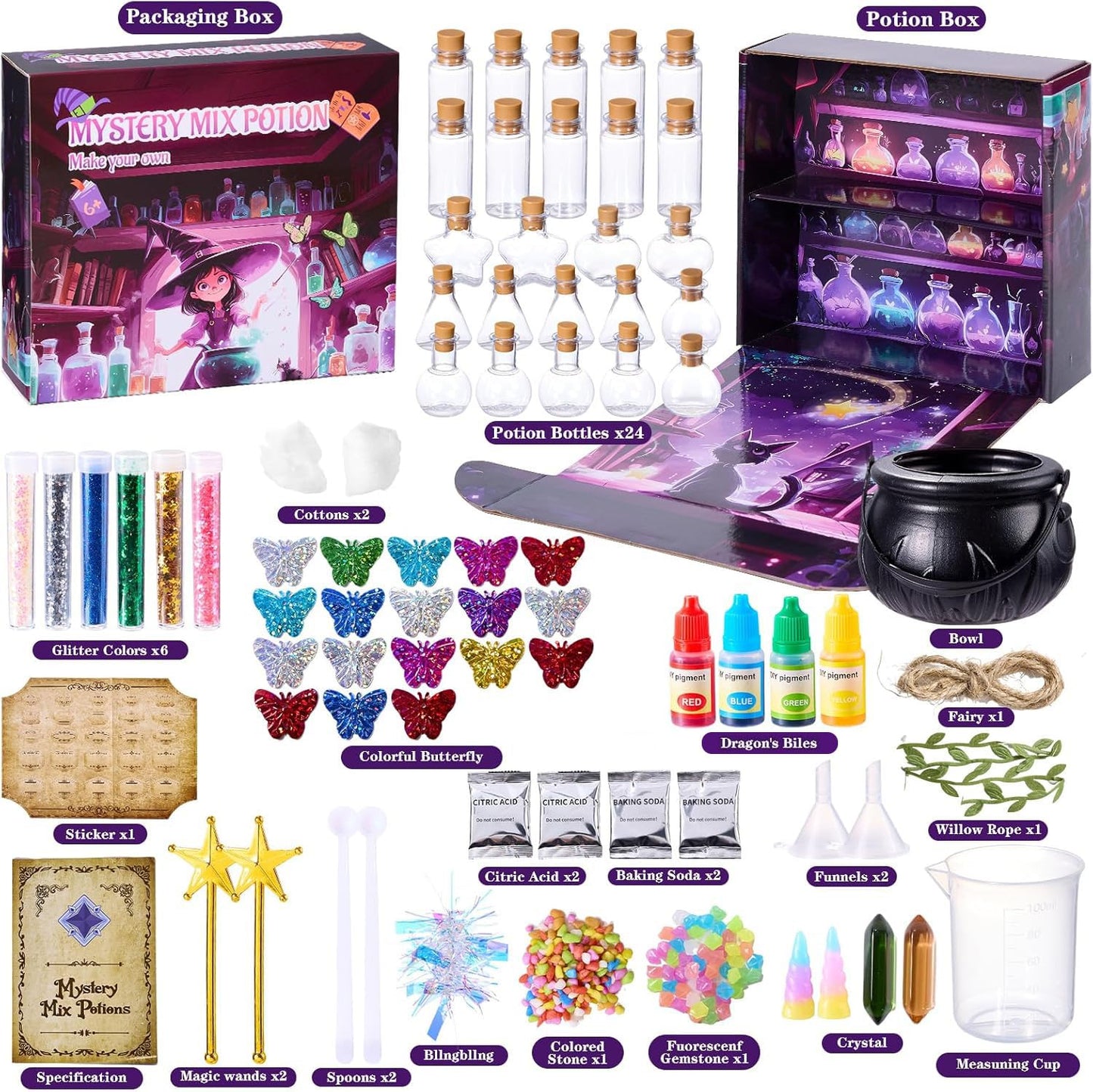 QLRR Mystery Mix Potion Craft Kits — 24-Bottle Creative Set for Kids 6-12+