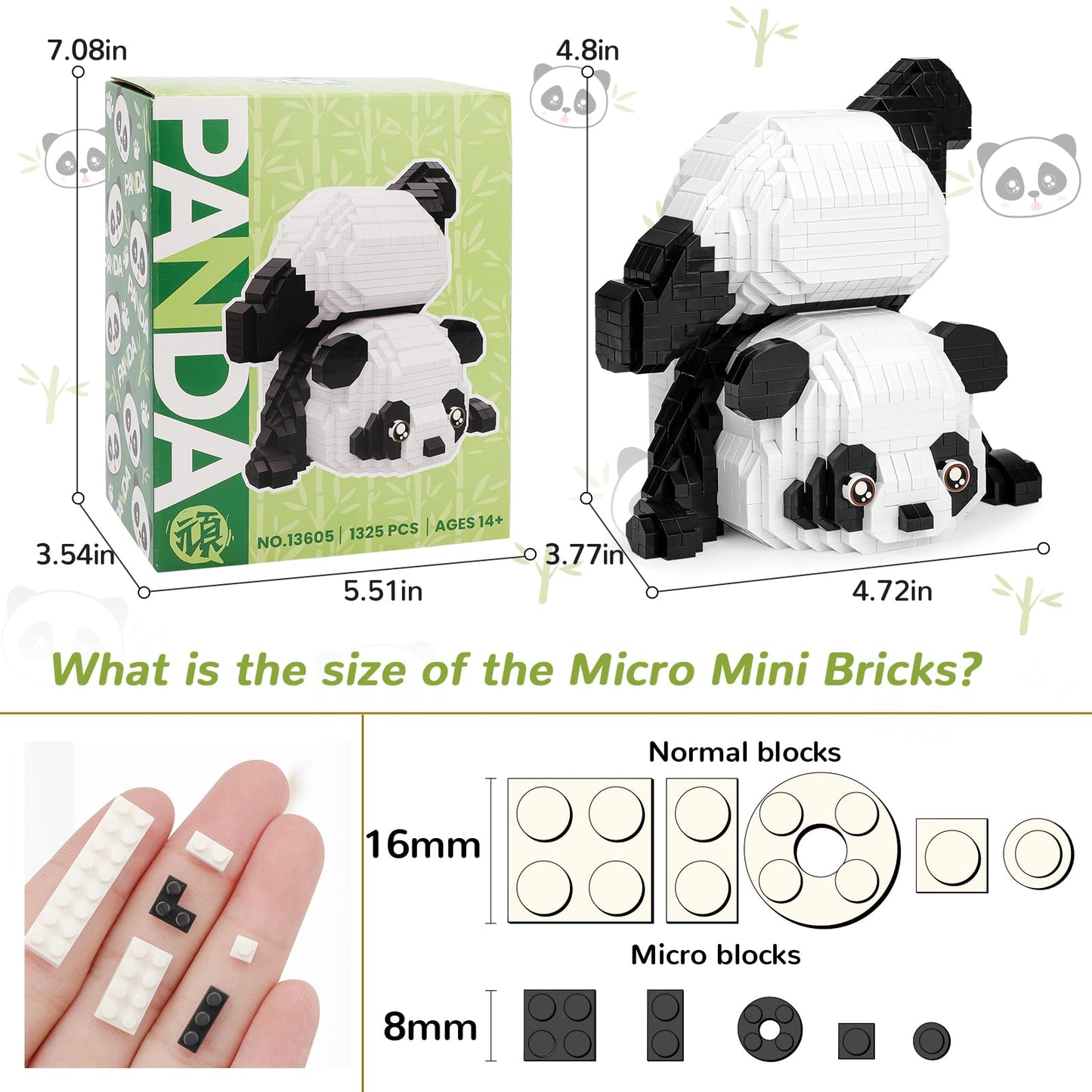 QLT QIAOLETONG Panda Mini Building Blocks Set — 1325 PCS Micro Bricks for Teens & Adults