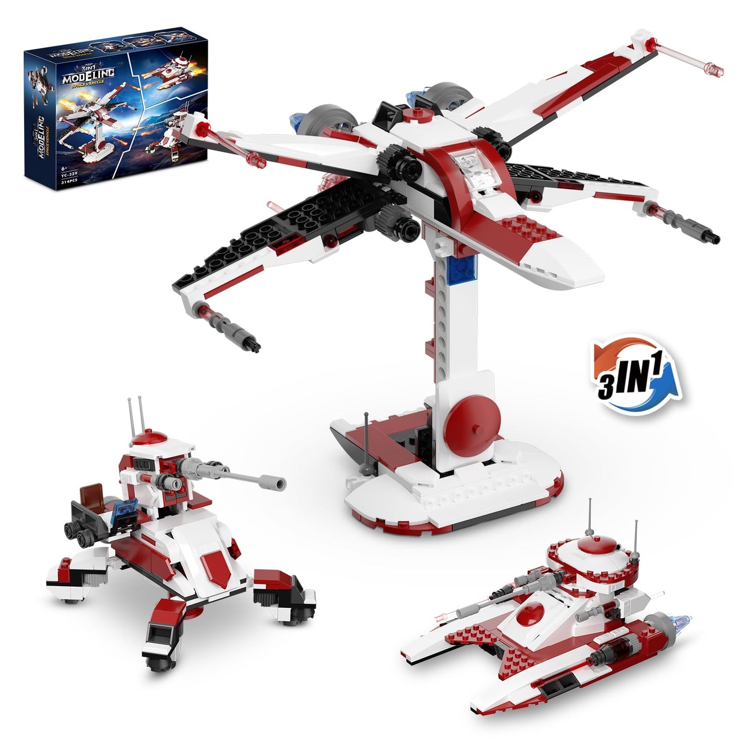 QLT QIAOLETONG 3-in-1 Space Vehicle Set | Buildable Fighter, Tank & Cannon