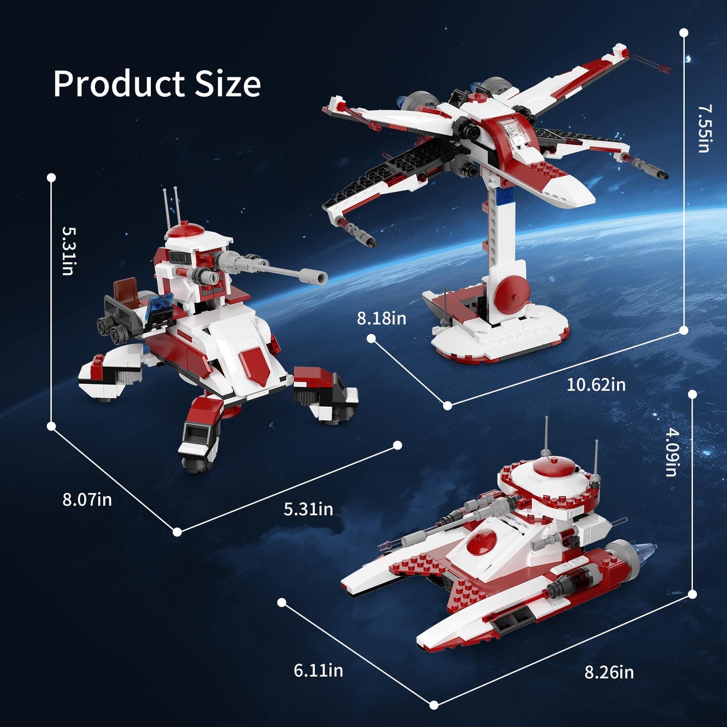 QLT QIAOLETONG 3-in-1 Space Vehicle Set | Buildable Fighter, Tank & Cannon
