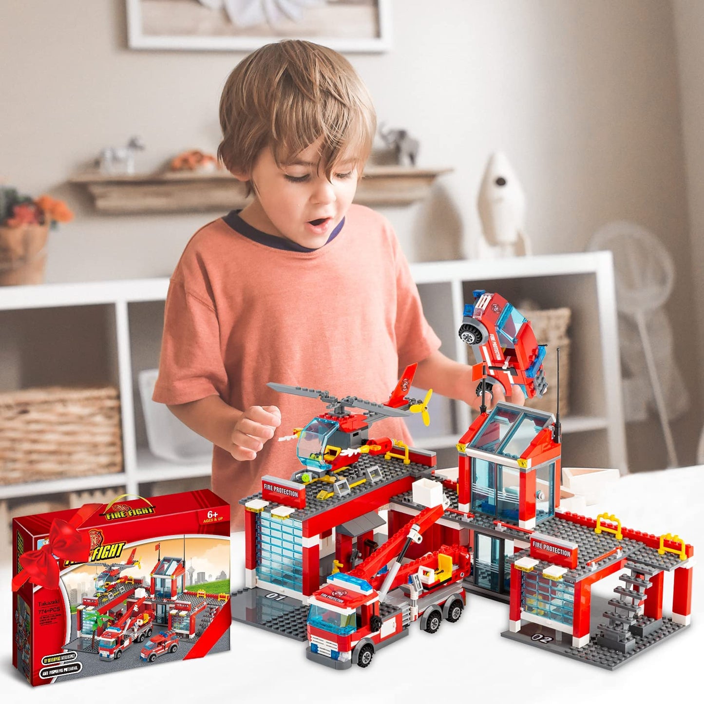 QLT QIAOLETONG City Fire Station Building Kit – 774 Pcs STEM Toys for Boys 6-10