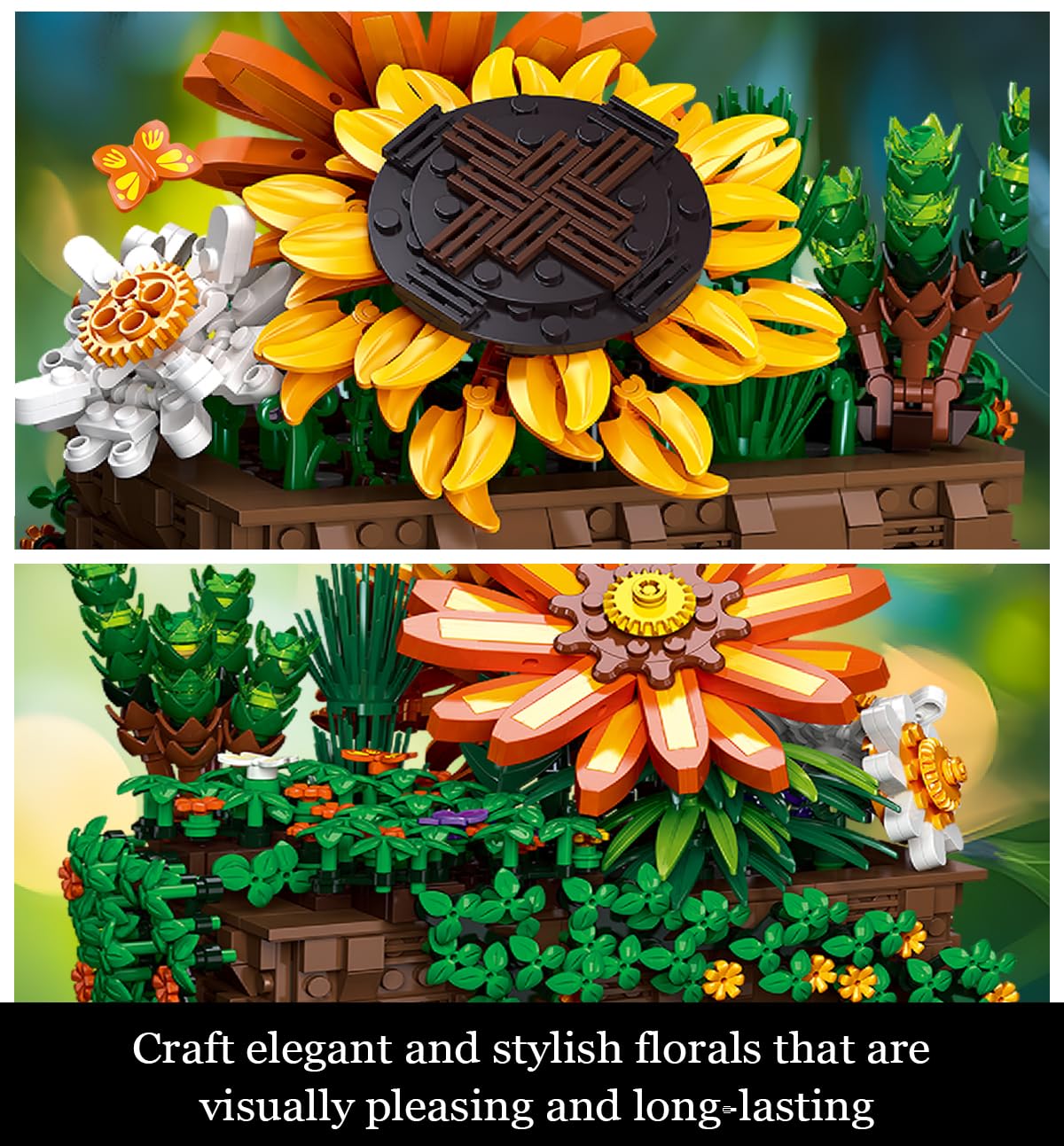 QLT QIAOLETONG 924-Piece Sunflower Bonsai Building Set – Compatible with Lego Flower Sets for Adults