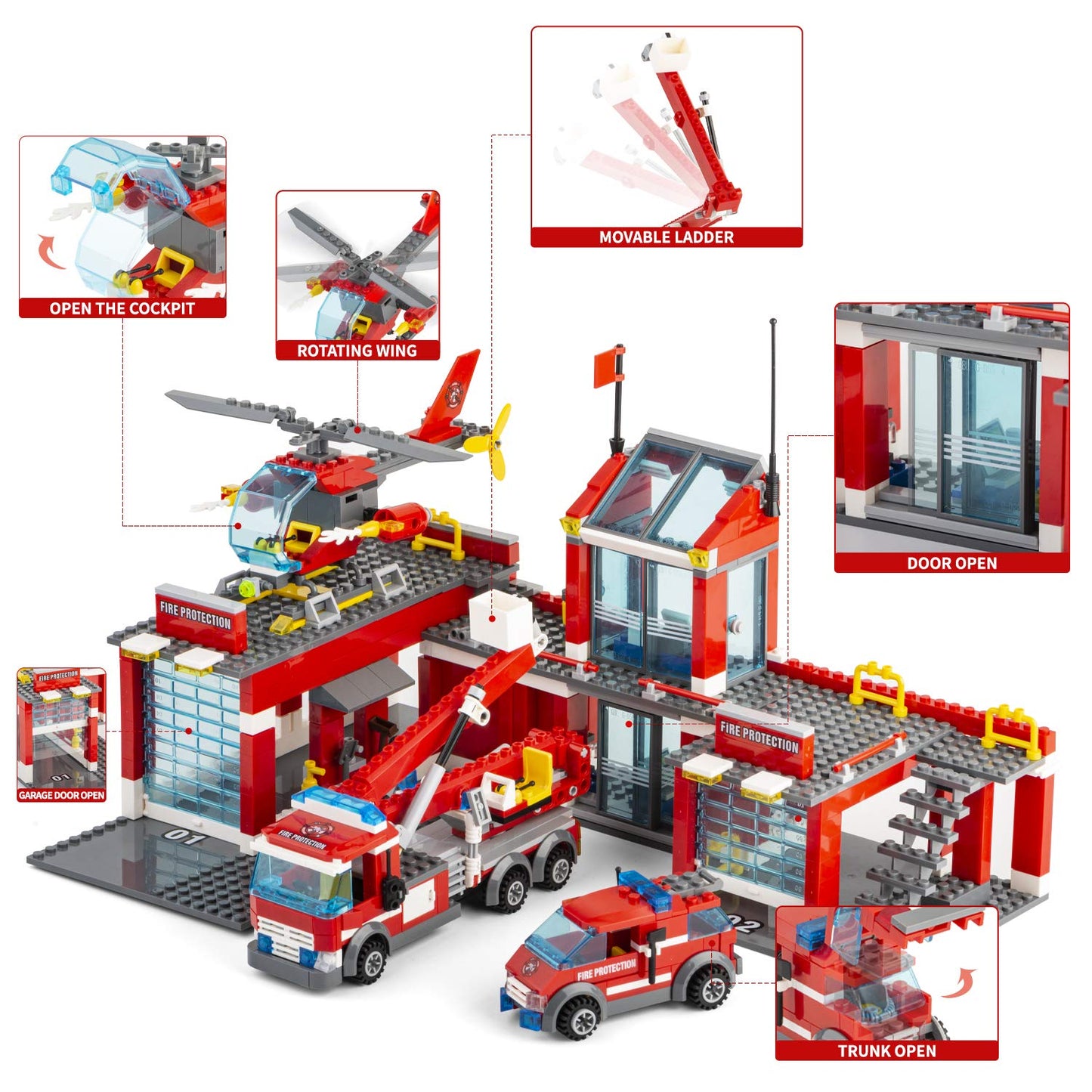 QLT QIAOLETONG City Fire Station Building Kit – 774 Pcs STEM Toys for Boys 6-10