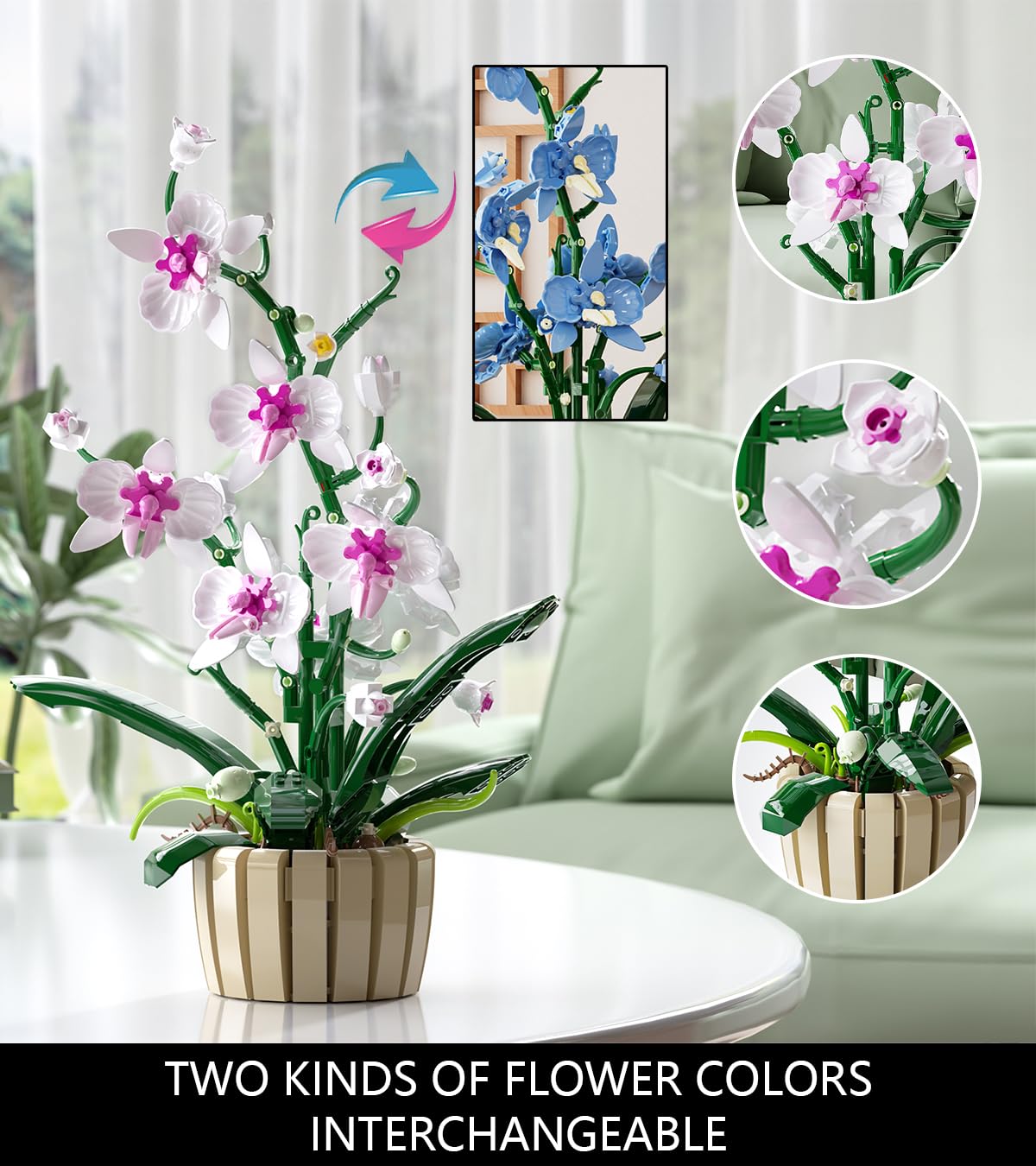 QLT QIAOLETONG Icons Orchid Flowers Building Set – Exquisite Orchid Bonsai for Adults (1192 pcs)