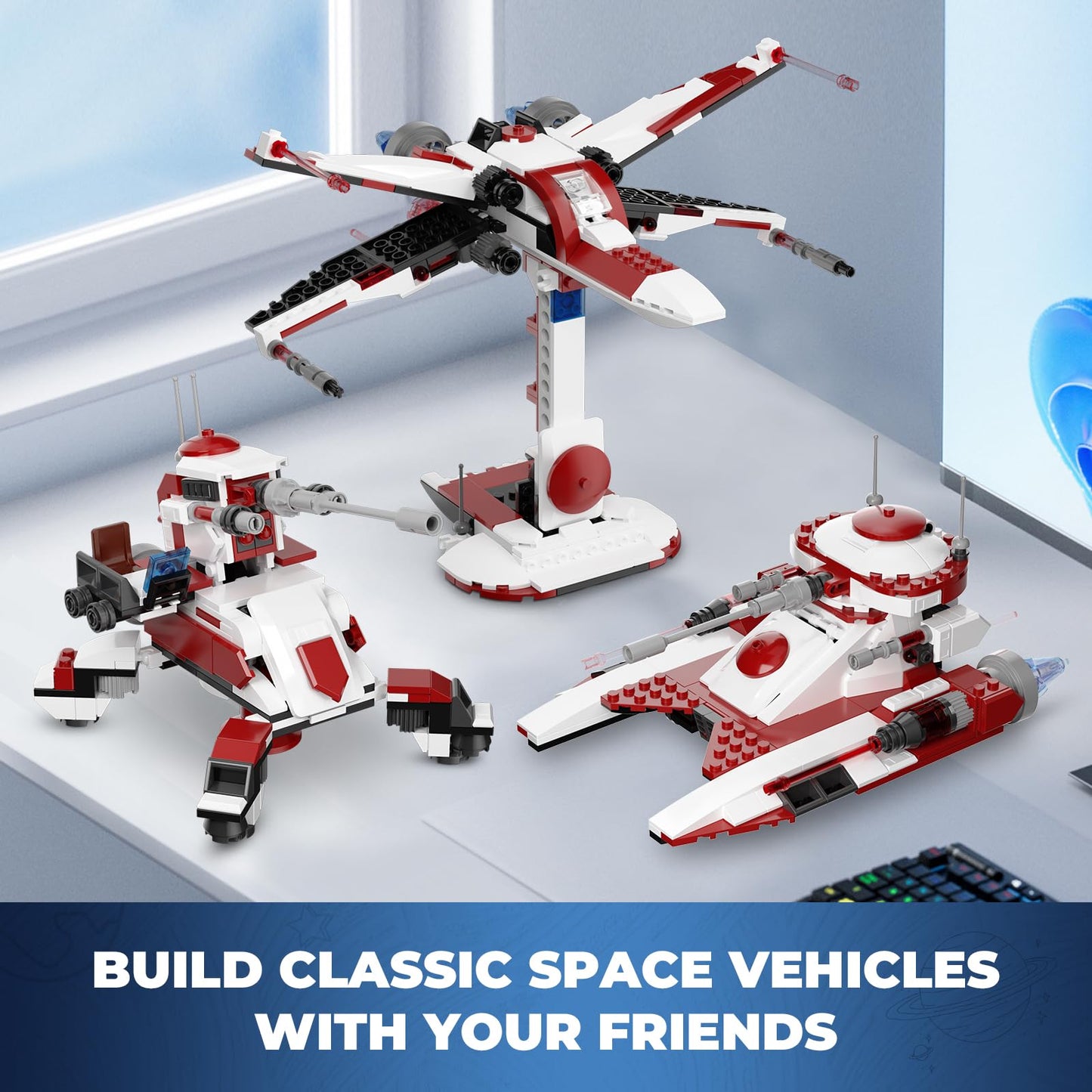 QLT QIAOLETONG 3-in-1 Space Vehicle Set | Buildable Fighter, Tank & Cannon