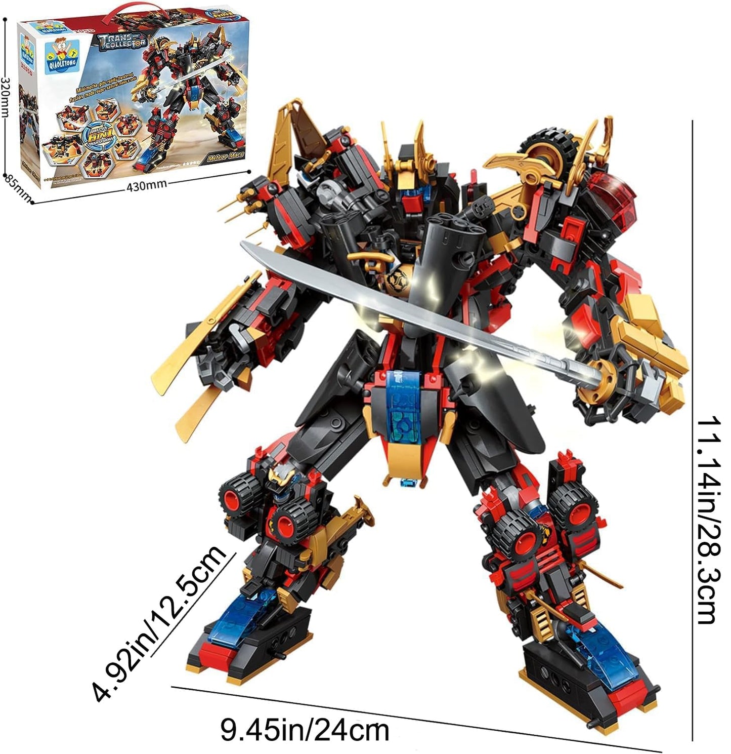 QLT QIAOLETONG 12-in-1 Transforming Mecha Robot Building Set – 542 Pieces, Lego-Compatible