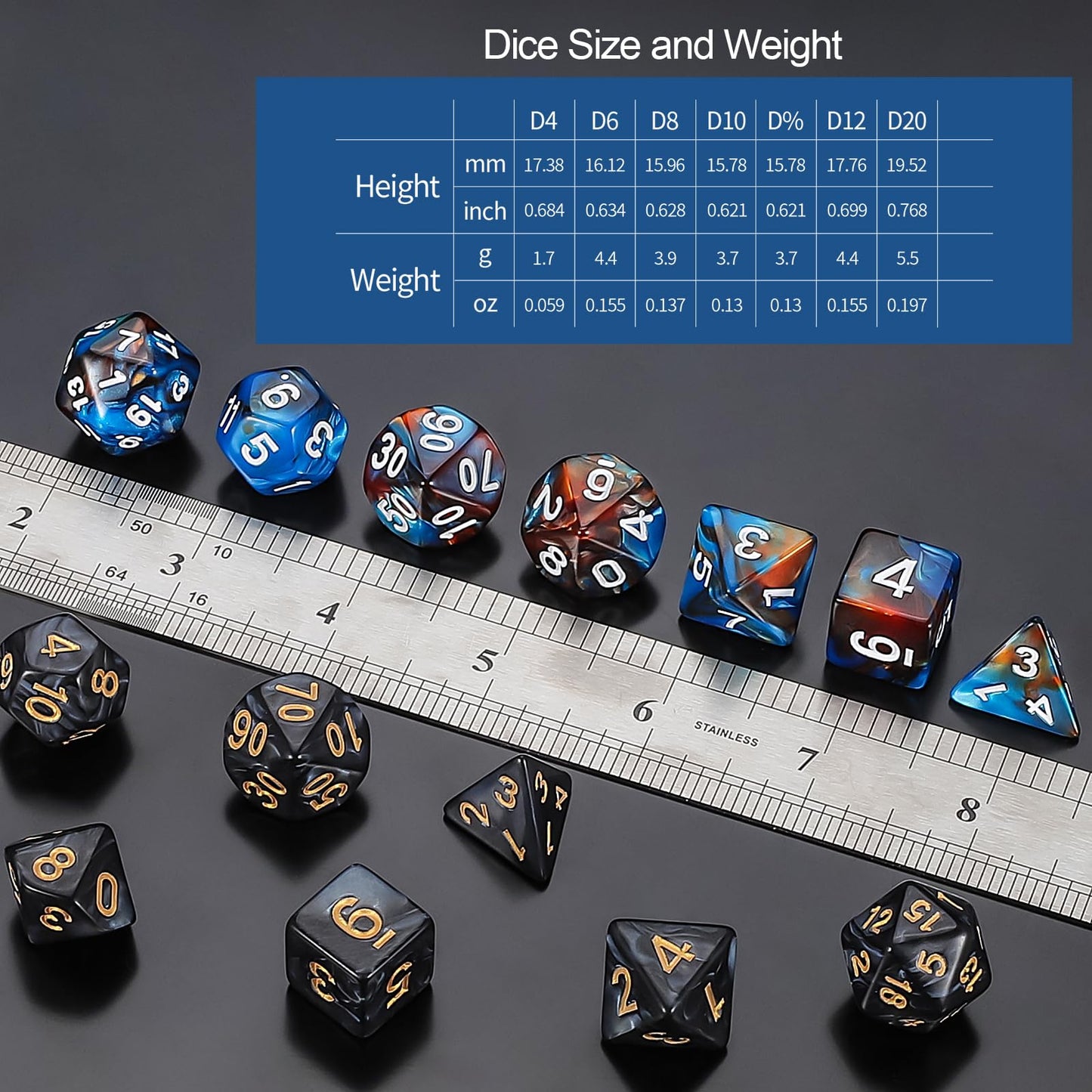 QMay 35 Sets Polyhedral Dice – 245 Pieces + Large Drawstring Bag