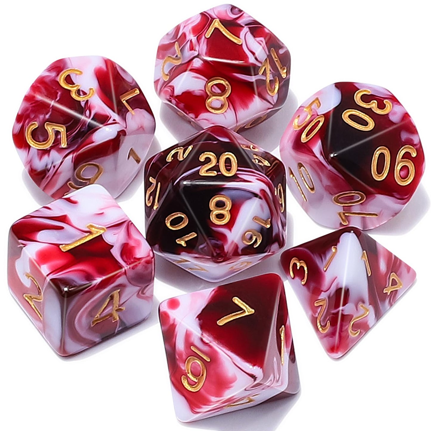 QMAY DND Dice Set – Blood Red & White Polyhedral Dice (7 Pcs) for D&D