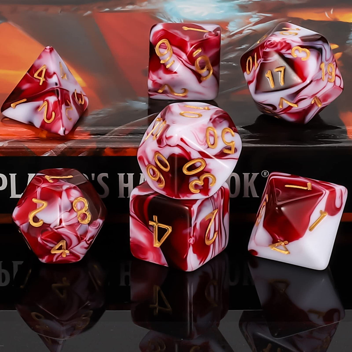 QMAY DND Dice Set – Blood Red & White Polyhedral Dice (7 Pcs) for D&D