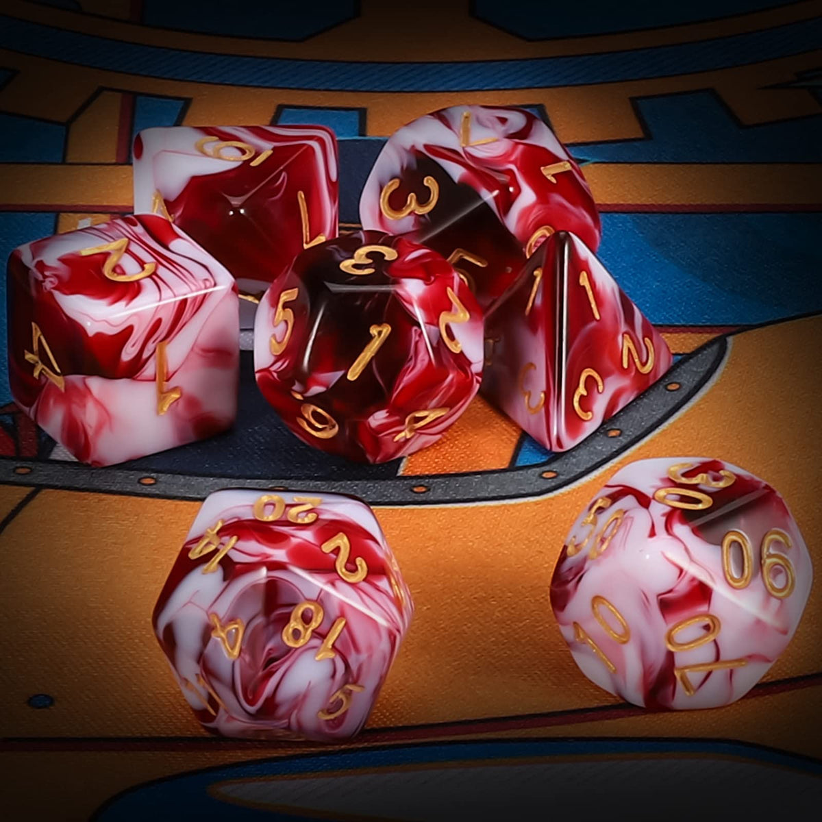QMAY DND Dice Set – Blood Red & White Polyhedral Dice (7 Pcs) for D&D