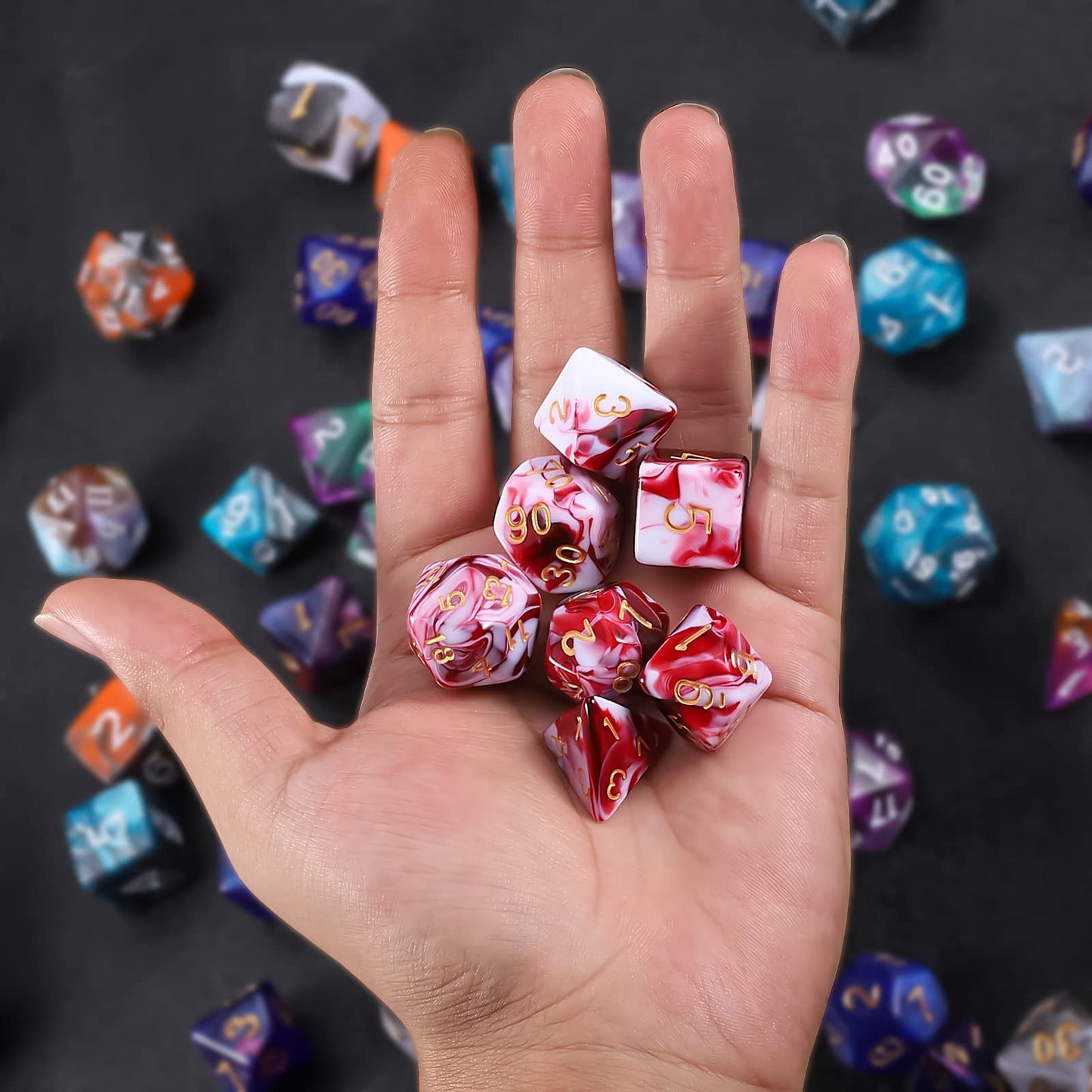 QMAY DND Dice Set – Blood Red & White Polyhedral Dice (7 Pcs) for D&D