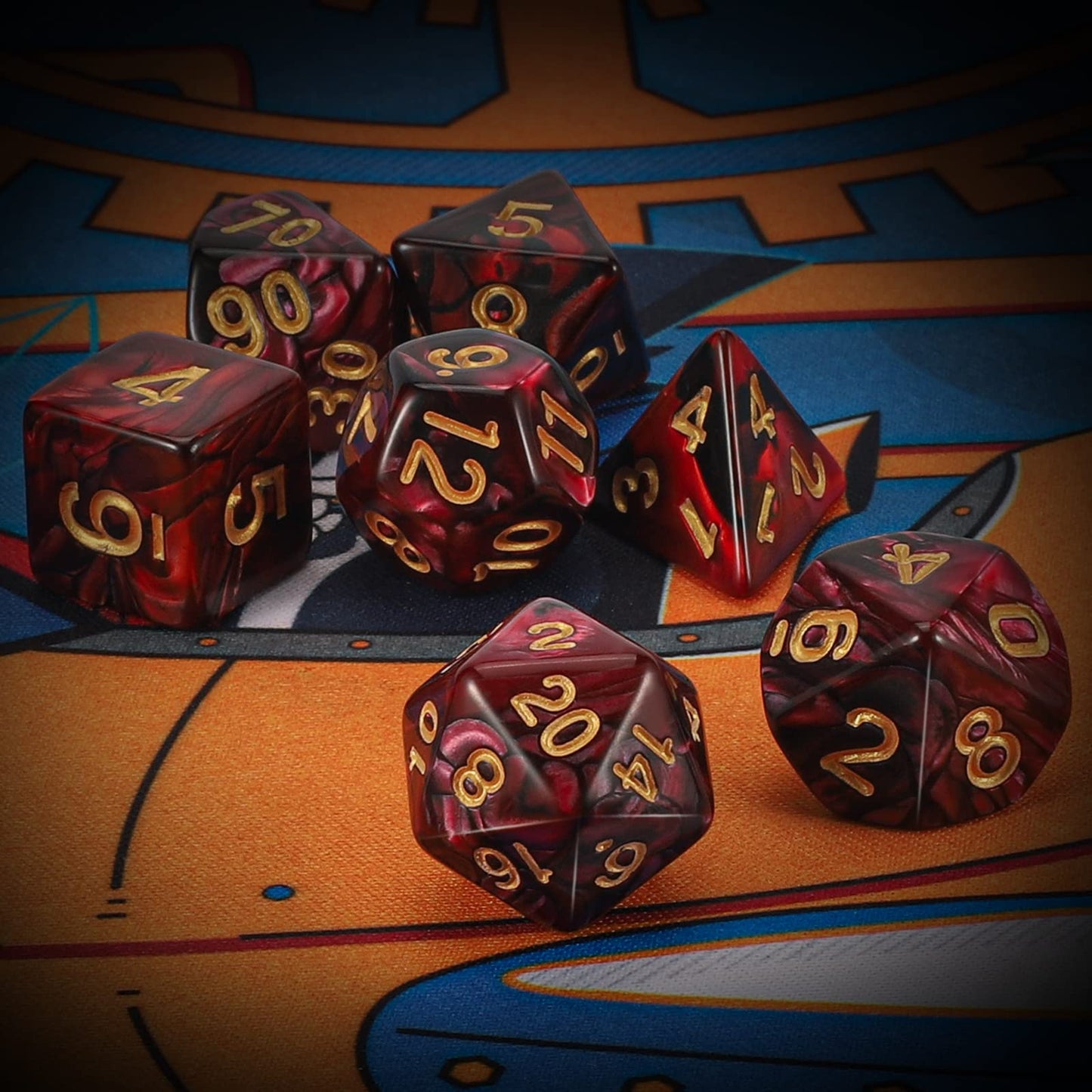 QMAY DND Dice Set – Red & Black Polyhedral Dice (7 Pcs) for Dungeons & Dragons