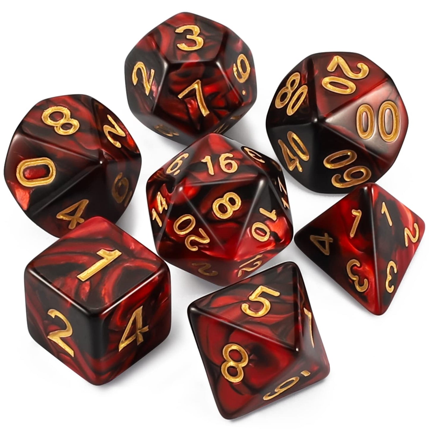QMAY DND Dice Set – Red & Black Polyhedral Dice (7 Pcs) for Dungeons & Dragons