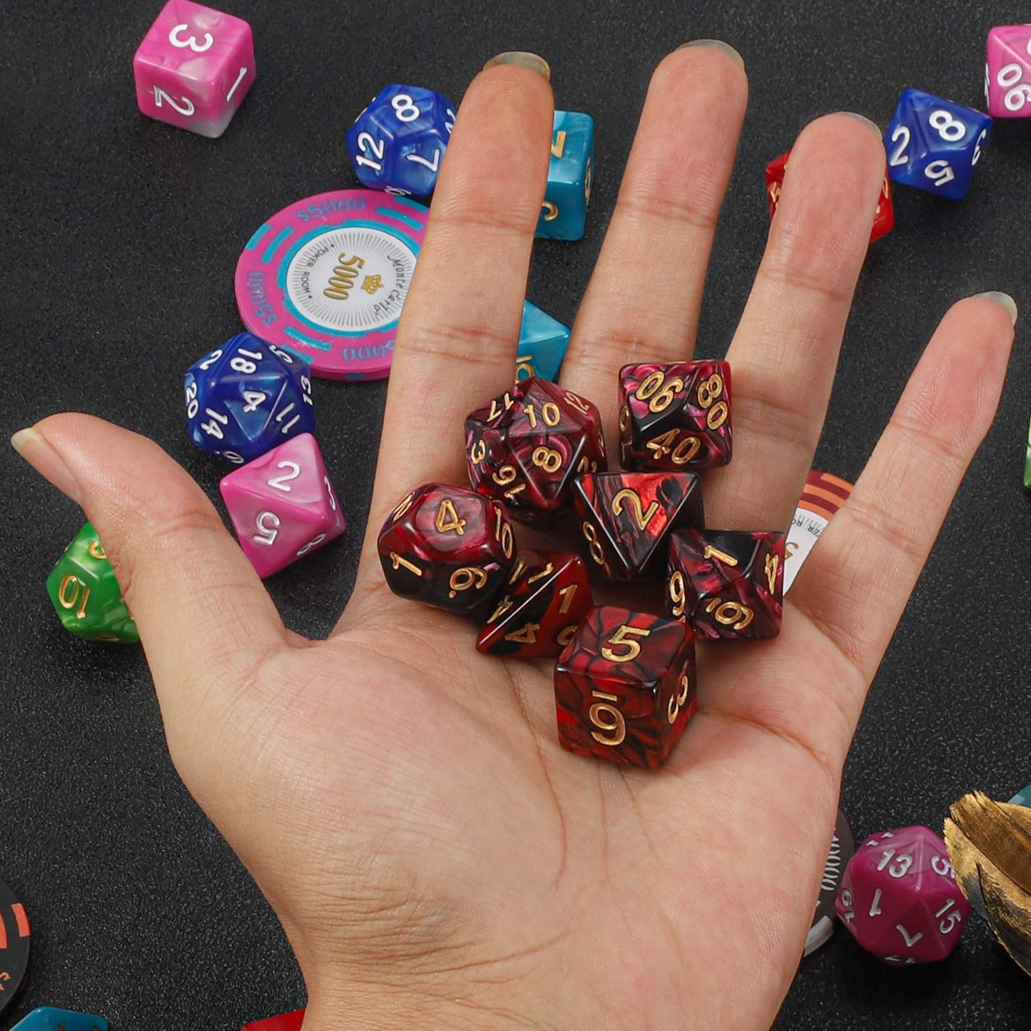 QMAY DND Dice Set – Red & Black Polyhedral Dice (7 Pcs) for Dungeons & Dragons