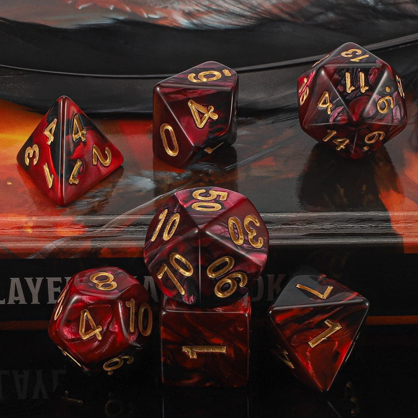 QMAY DND Dice Set – Red & Black Polyhedral Dice (7 Pcs) for Dungeons & Dragons