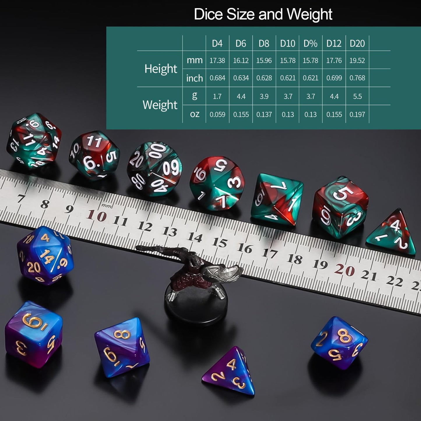 QMay DND Dice Sets – 42 Polyhedral Dice with 6 Drawstring Bags for RPGs
