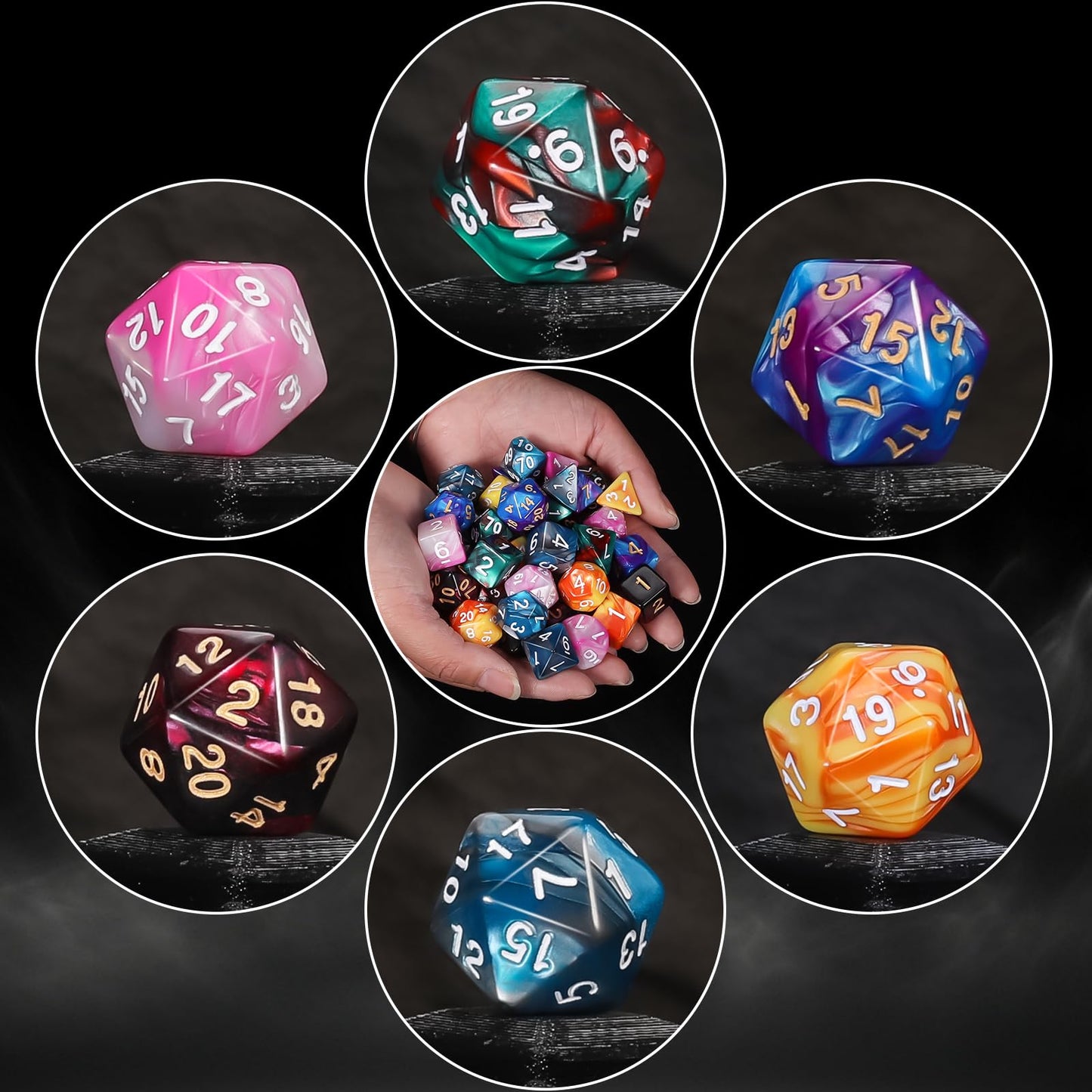 QMay DND Dice Sets – 42 Polyhedral Dice with 6 Drawstring Bags for RPGs