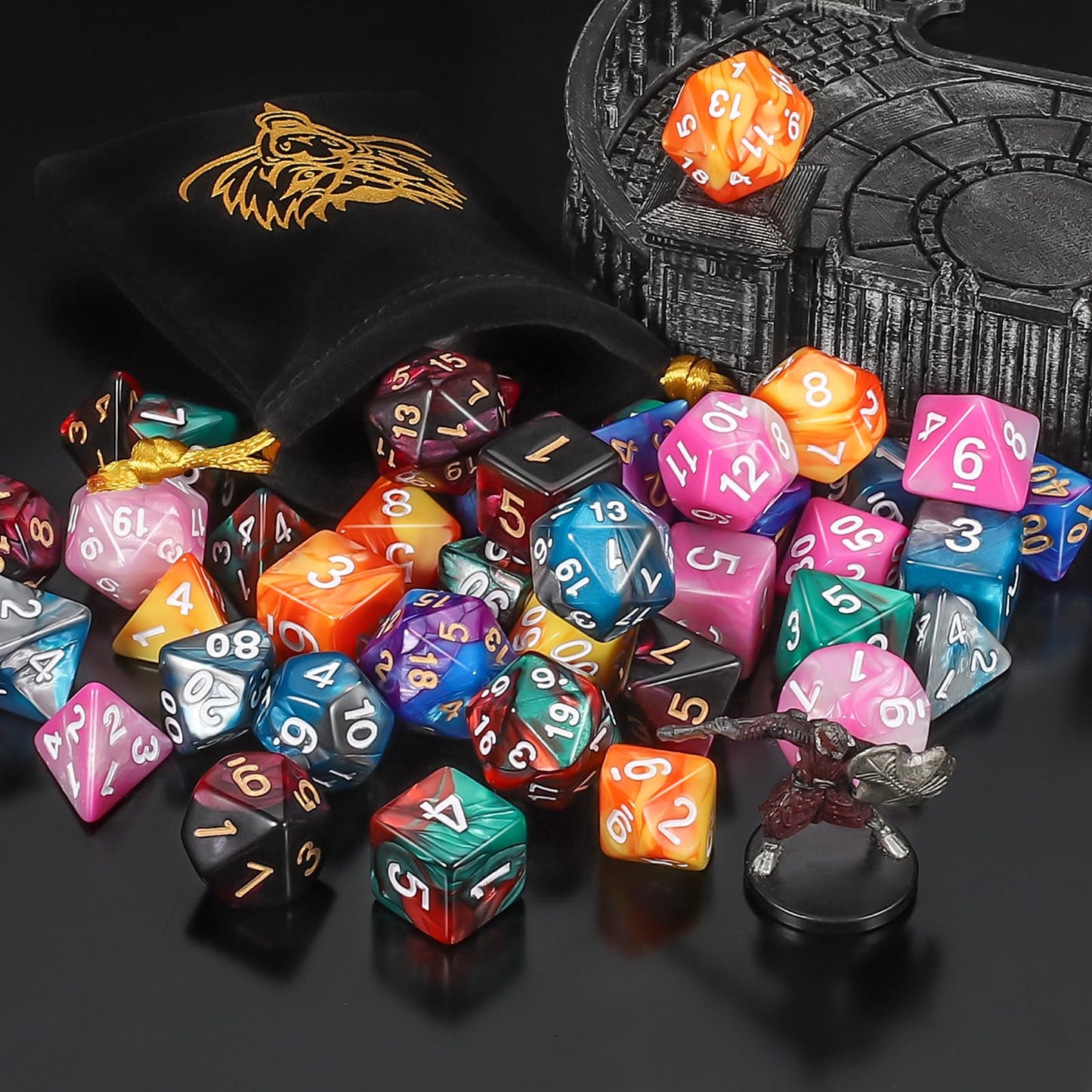 QMay DND Dice Sets – 42 Polyhedral Dice with 6 Drawstring Bags for RPGs