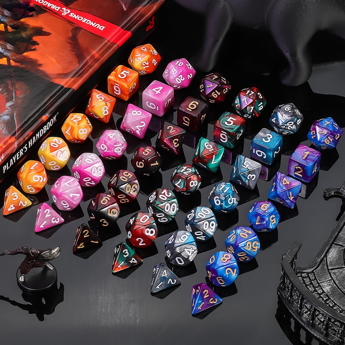 QMay DND Dice Sets – 42 Polyhedral Dice with 6 Drawstring Bags for RPGs