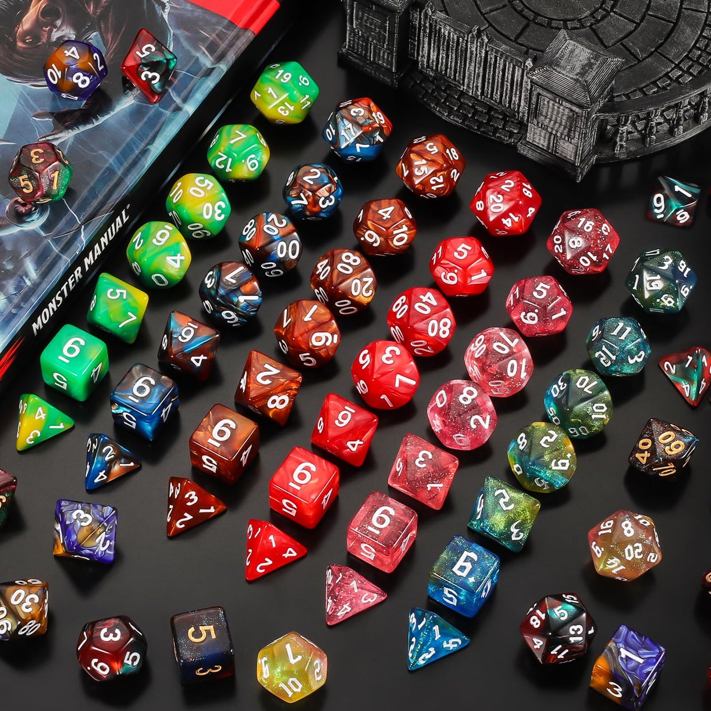 QMay 35 Sets Polyhedral Dice – 245 Pieces + Large Drawstring Bag