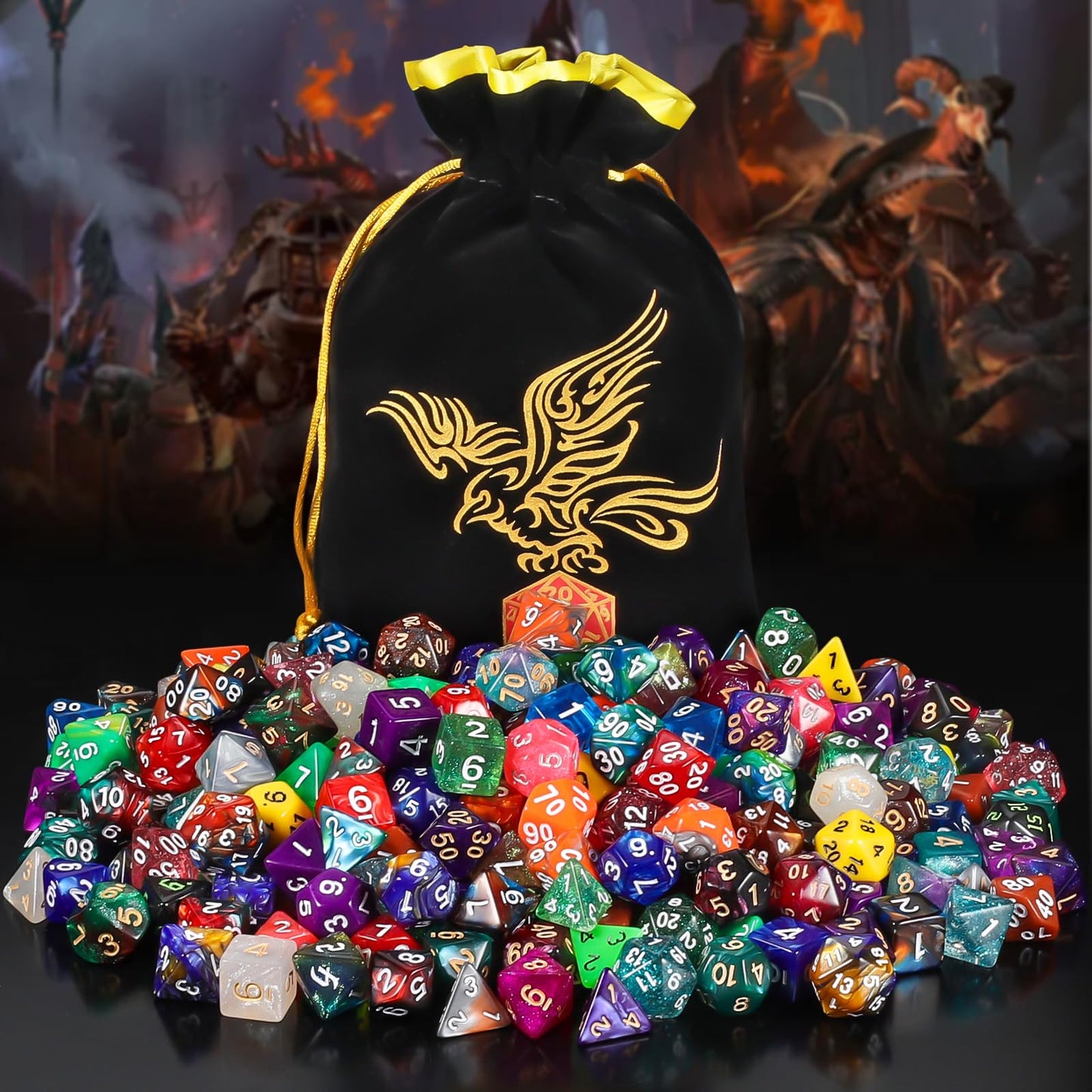 QMay 35 Sets Polyhedral Dice – 245 Pieces + Large Drawstring Bag