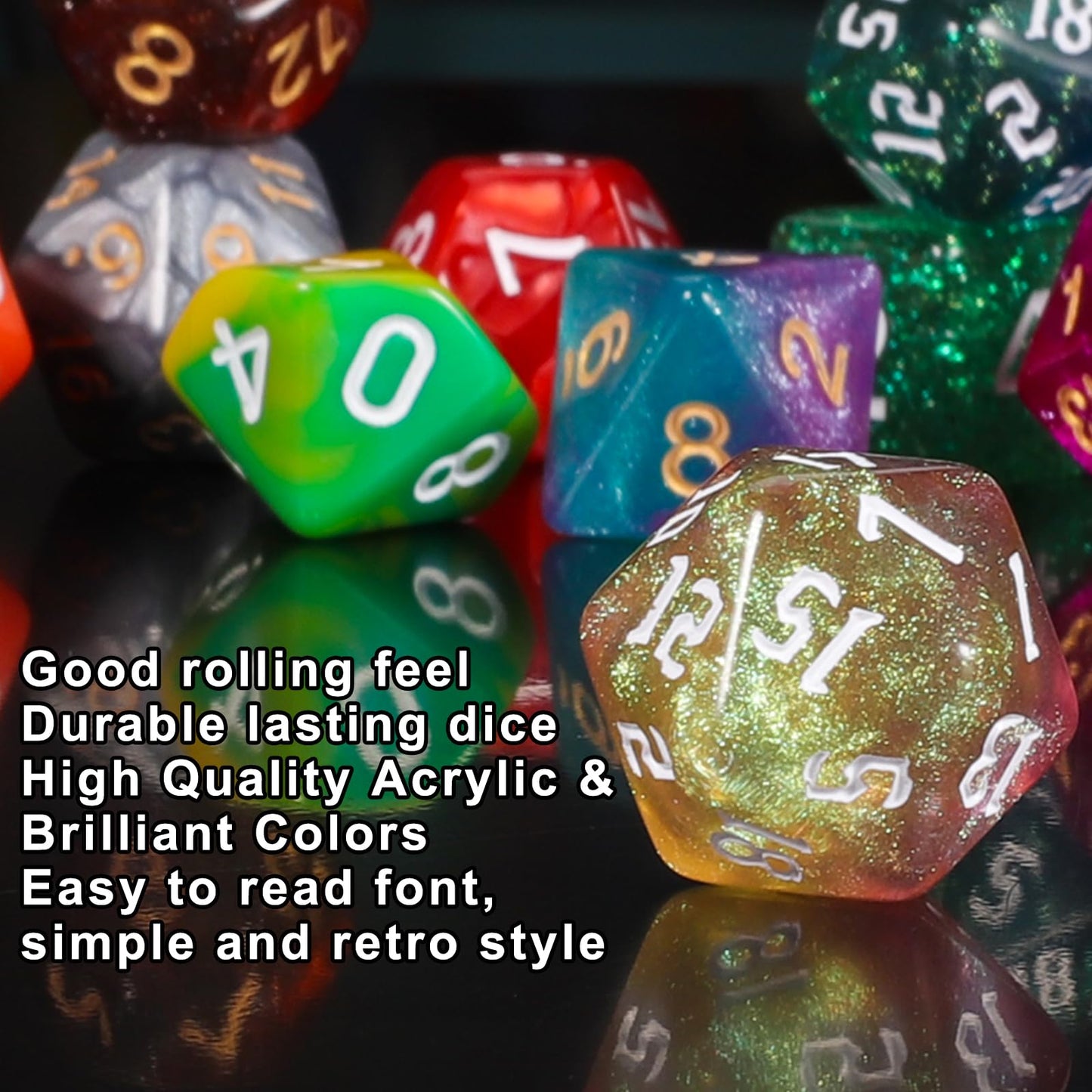 QMay 35 Sets Polyhedral Dice – 245 Pieces + Large Drawstring Bag