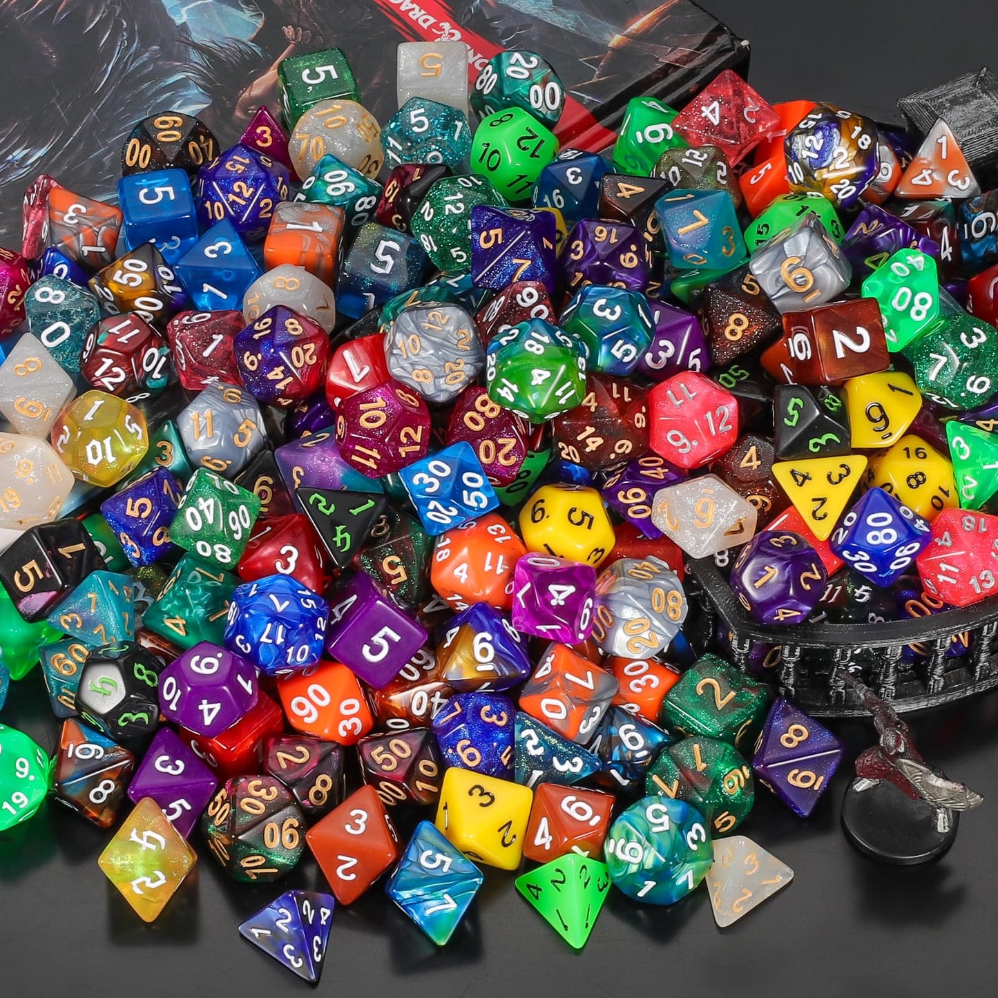QMay 35 Sets Polyhedral Dice – 245 Pieces + Large Drawstring Bag