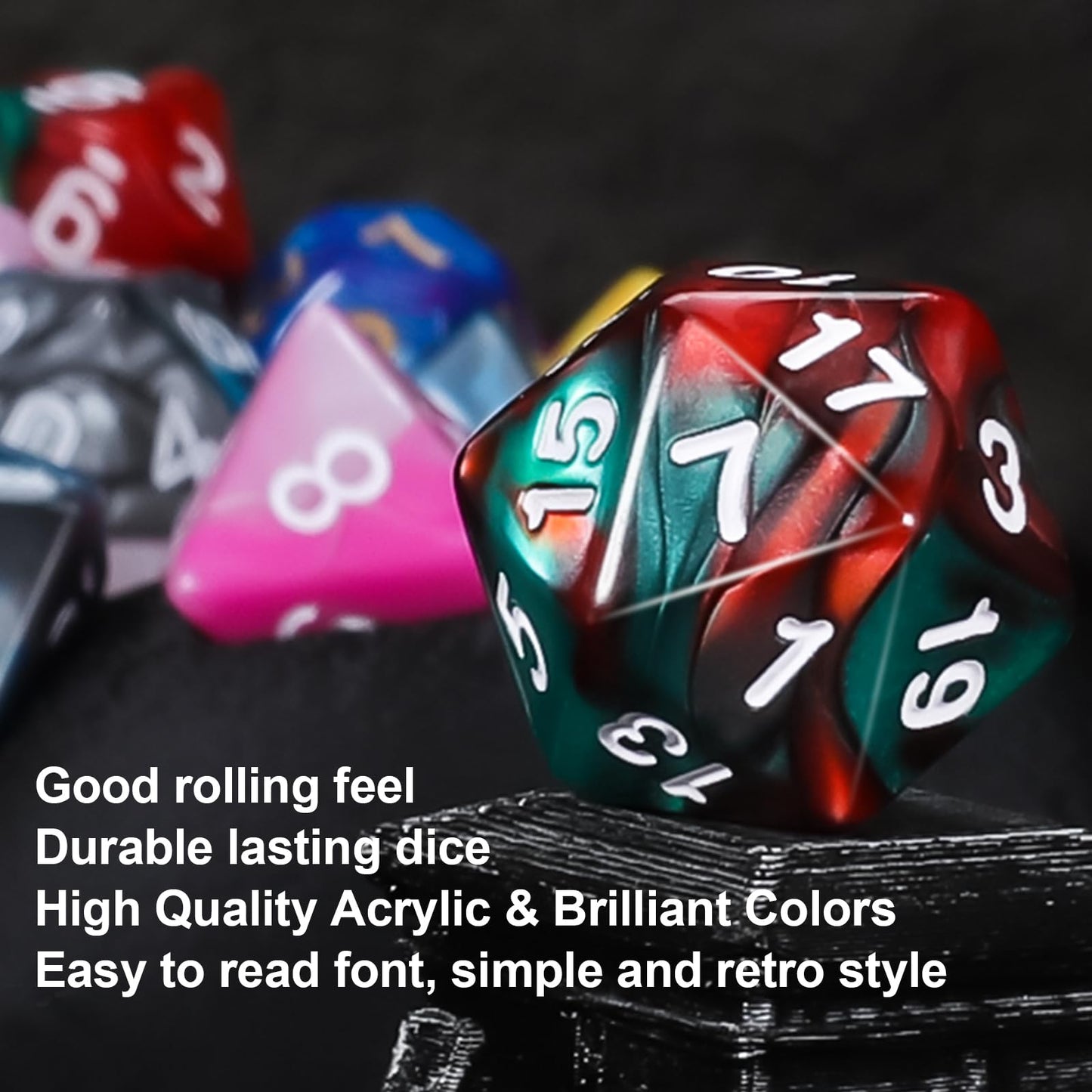 QMAY Mystery Dice Box - 7-Piece Polyhedral Dice Set with Display Tube | Random Patterns for D&D, RPG & MTG