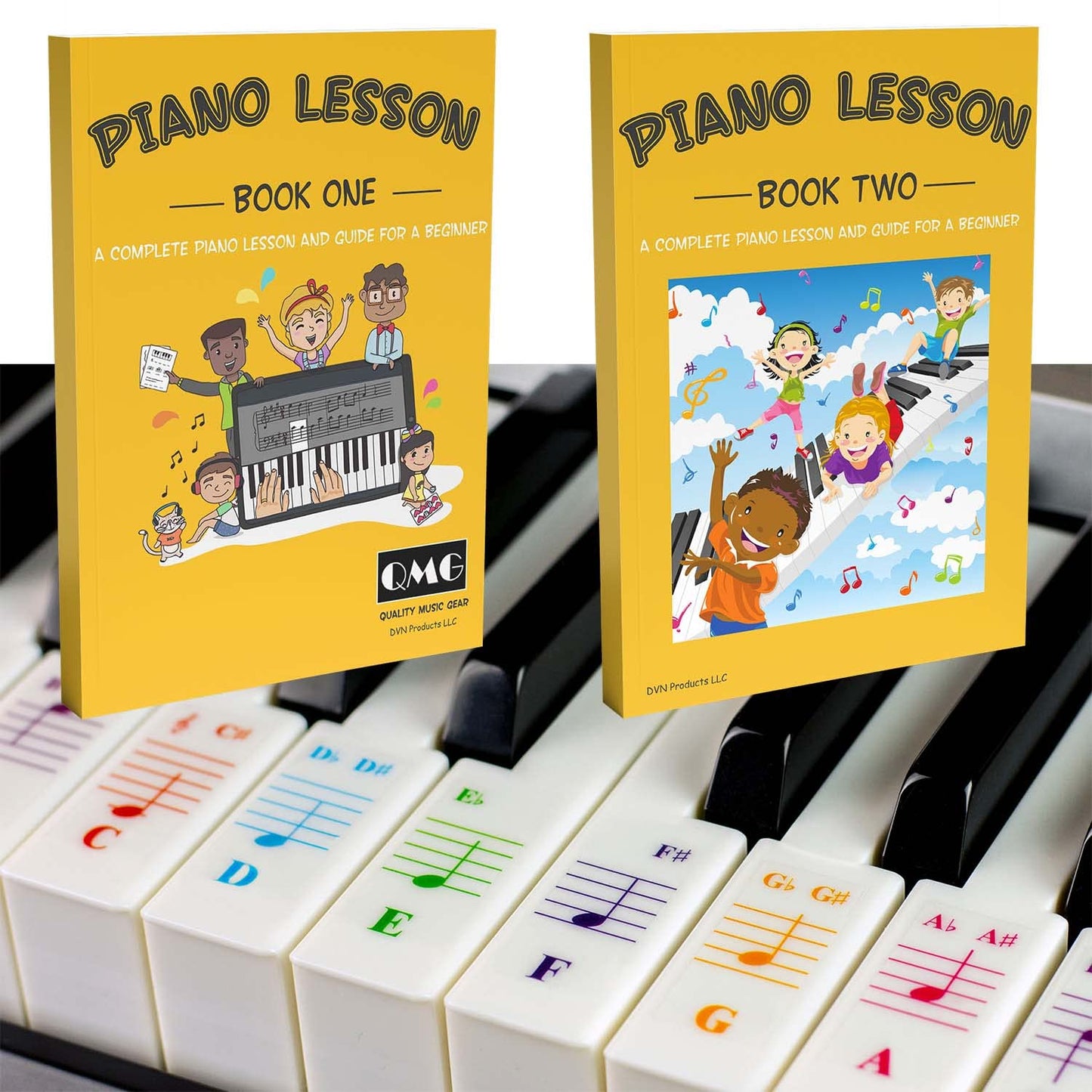 QMG Color Piano Stickers & Complete Color Note Piano Lessons for Kids and Beginners | Designed and Printed in USA