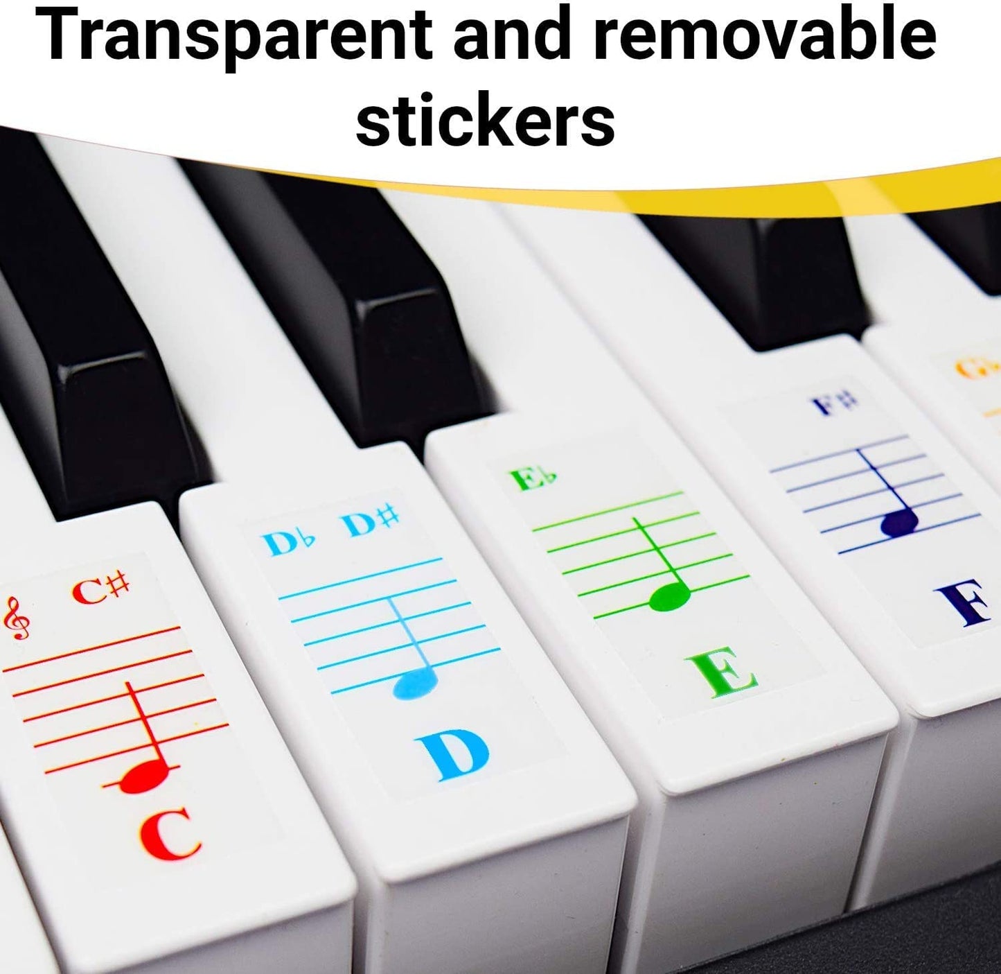 QMG Color Piano Stickers & Complete Color Note Piano Lessons for Kids and Beginners | Designed and Printed in USA