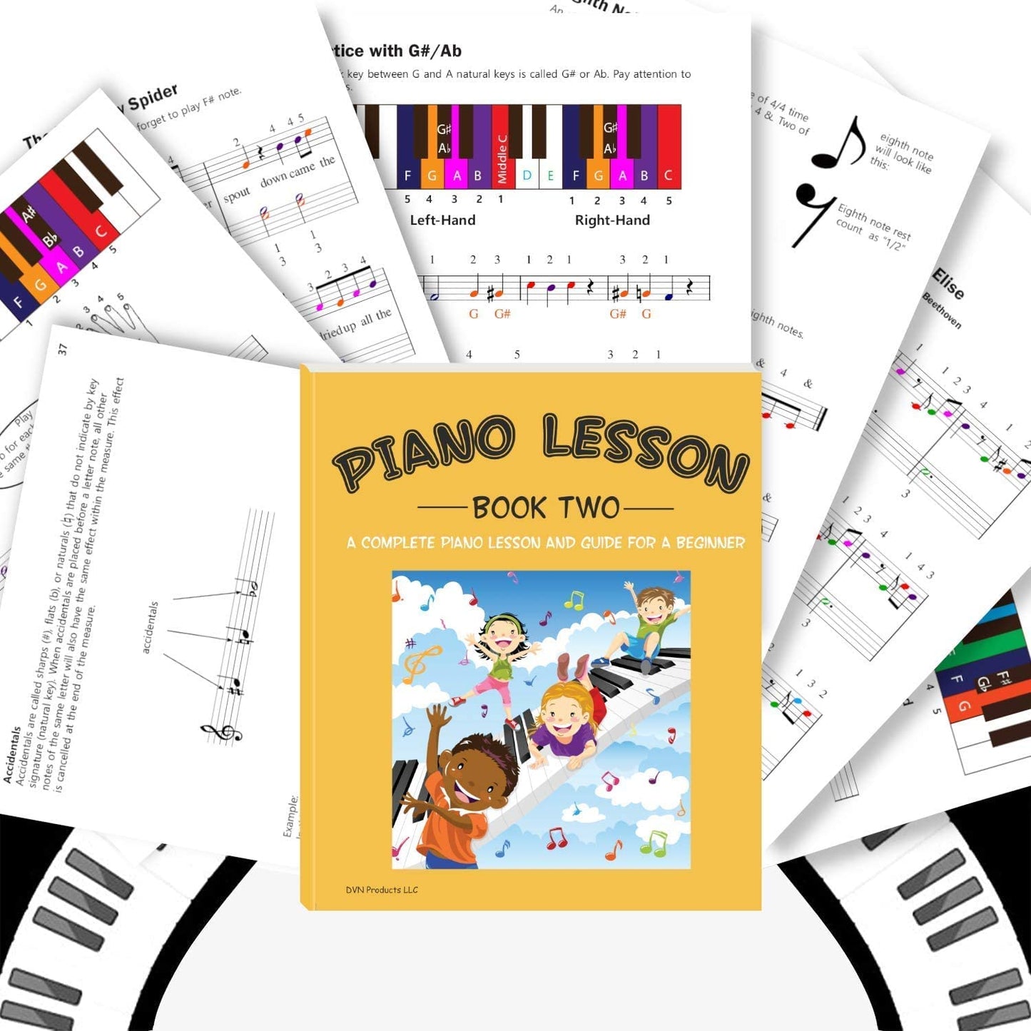 QMG Color Piano Stickers & Complete Color Note Piano Lessons for Kids and Beginners | Designed and Printed in USA