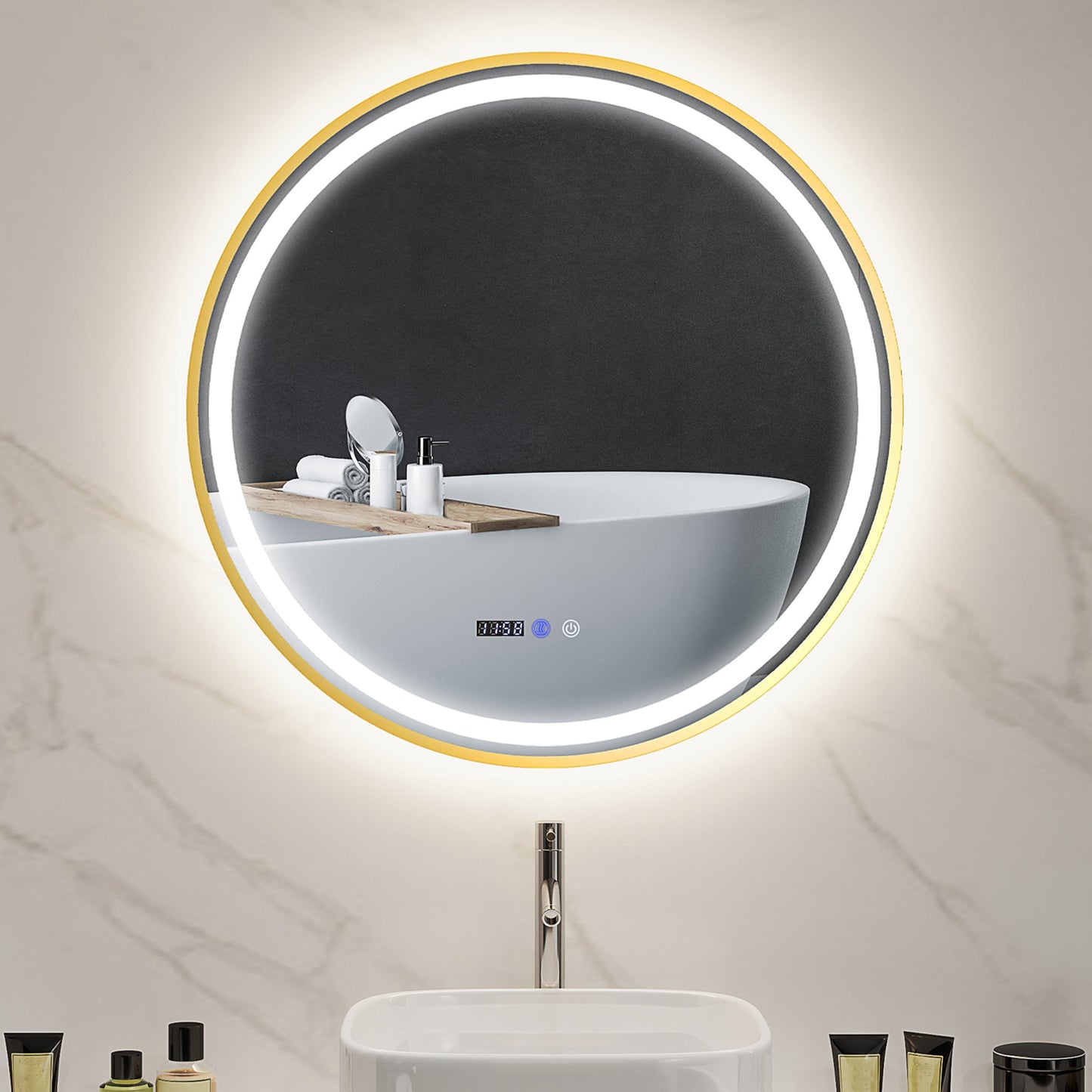 HOMCOM Illuminated Bathroom LED Mirror 60cm Round Wall Mounted Mirror