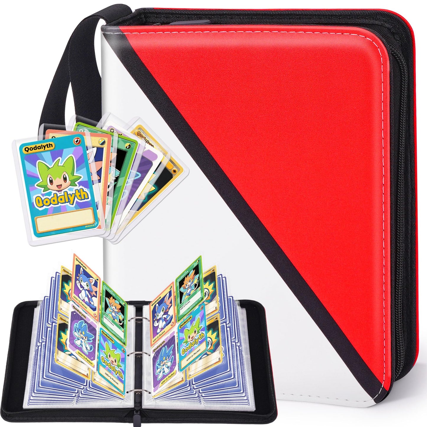 Qodalyth Card Binder – 4-Pocket Zipper Album for 400 Cards | Premium PU Leather