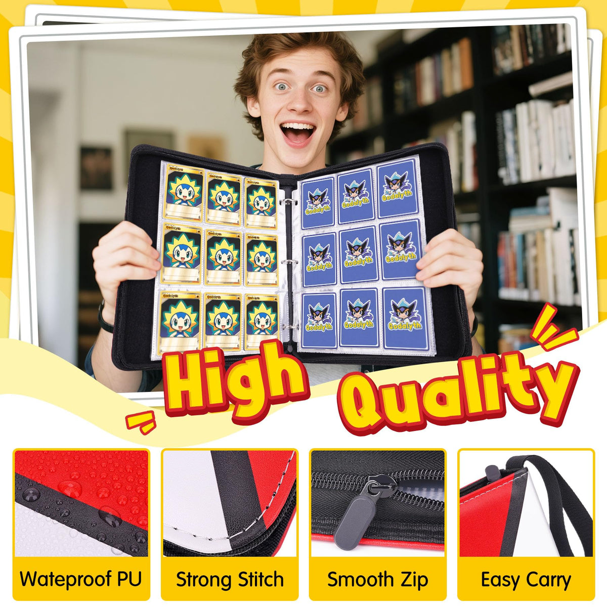 Qodalyth Card Binder – 9-Pocket Zipper Album for 900 Cards | Premium PU Leather