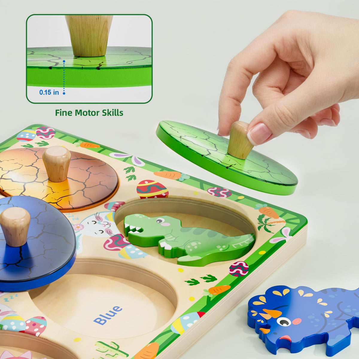 QODOFLR Wooden Dinosaur Egg Puzzle – Montessori Shape Sorter for Toddlers 18+ Months