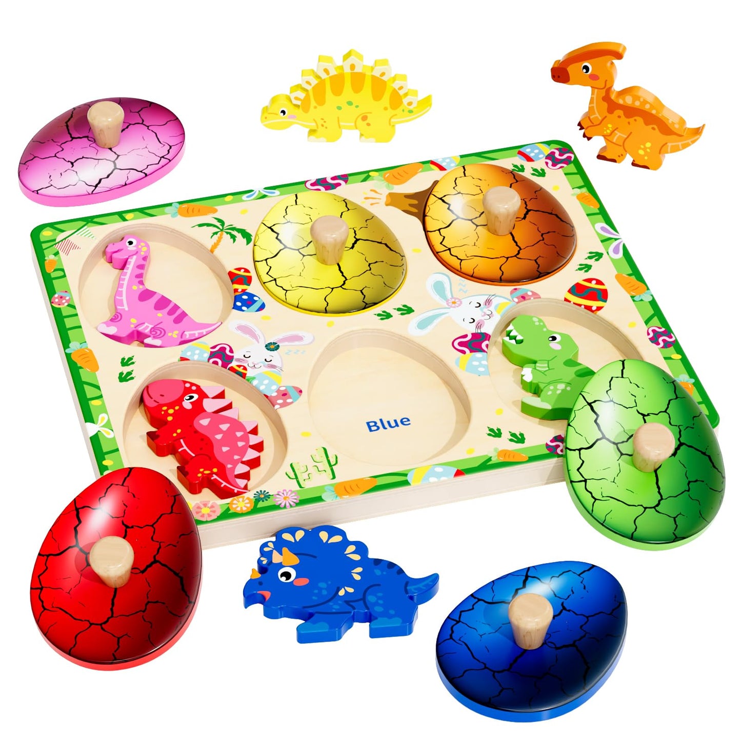 QODOFLR Wooden Dinosaur Egg Puzzle – Montessori Shape Sorter for Toddlers 18+ Months