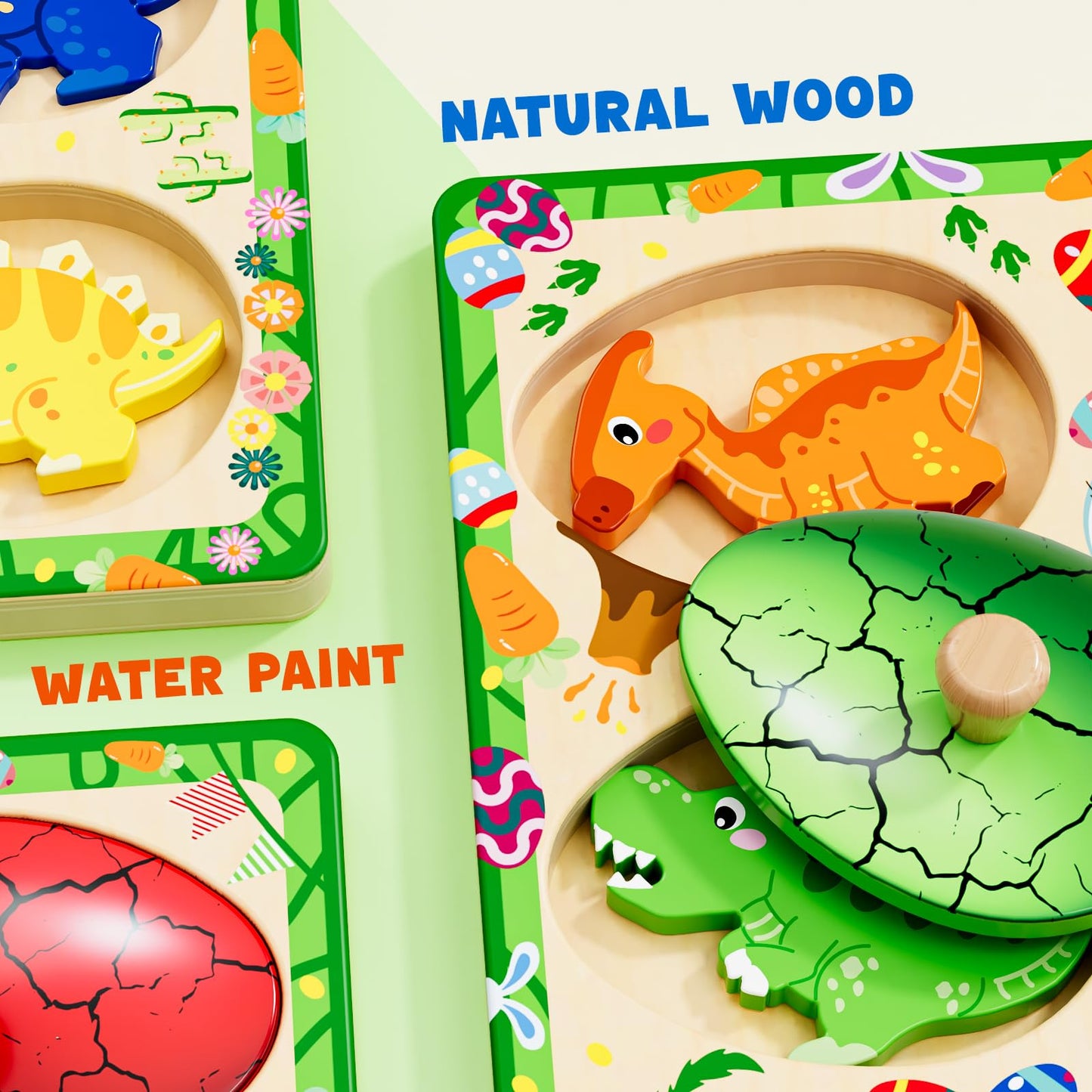 QODOFLR Wooden Dinosaur Egg Puzzle – Montessori Shape Sorter for Toddlers 18+ Months