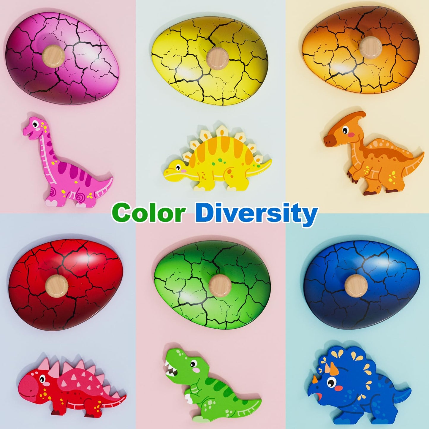 QODOFLR Wooden Dinosaur Egg Puzzle – Montessori Shape Sorter for Toddlers 18+ Months