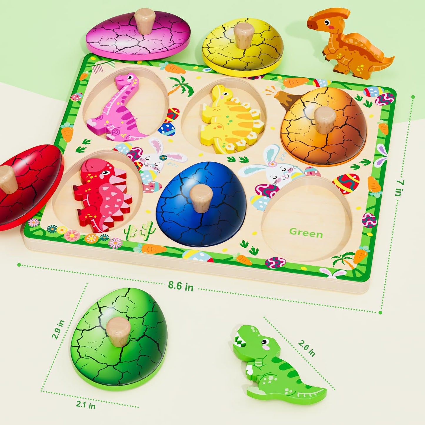 QODOFLR Wooden Dinosaur Egg Puzzle – Montessori Shape Sorter for Toddlers 18+ Months