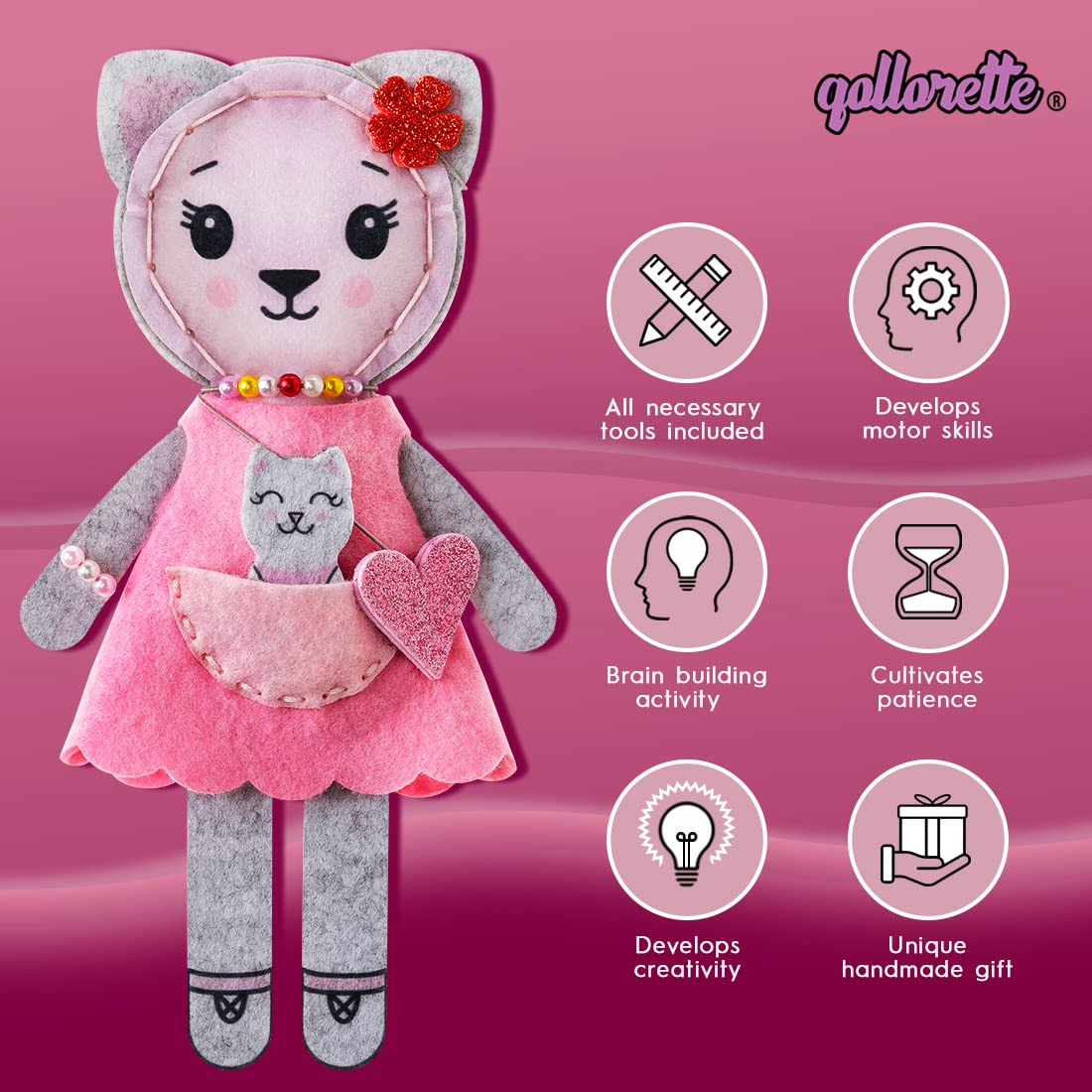 Qollorette Felt Sewing Kit for Kids – Make Your Own Kitty Toy & Learn to Sew